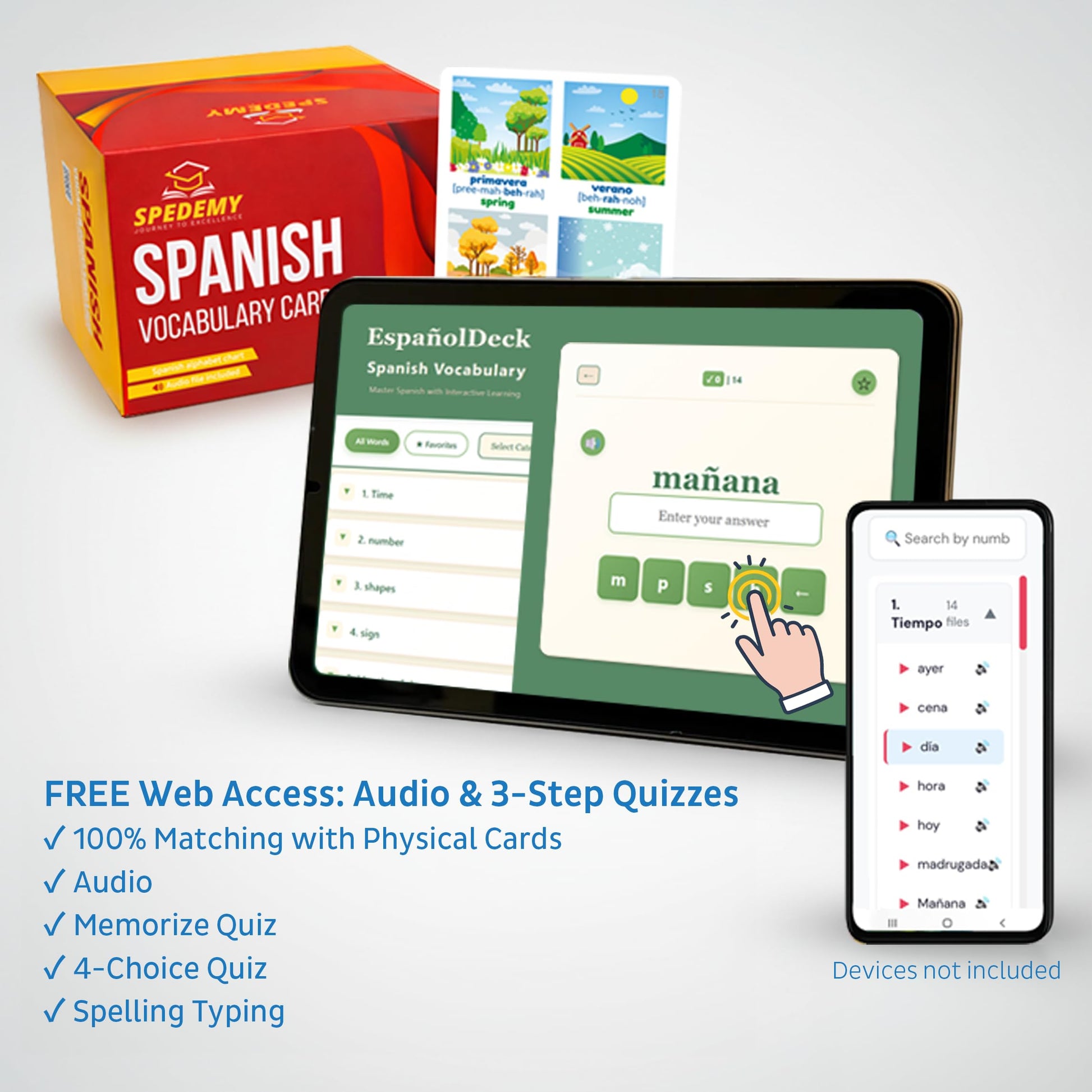 Spanish Vocabulary Cards for Kids & Adults Beginners - 276 Bilingual Study Cards 720 Words with