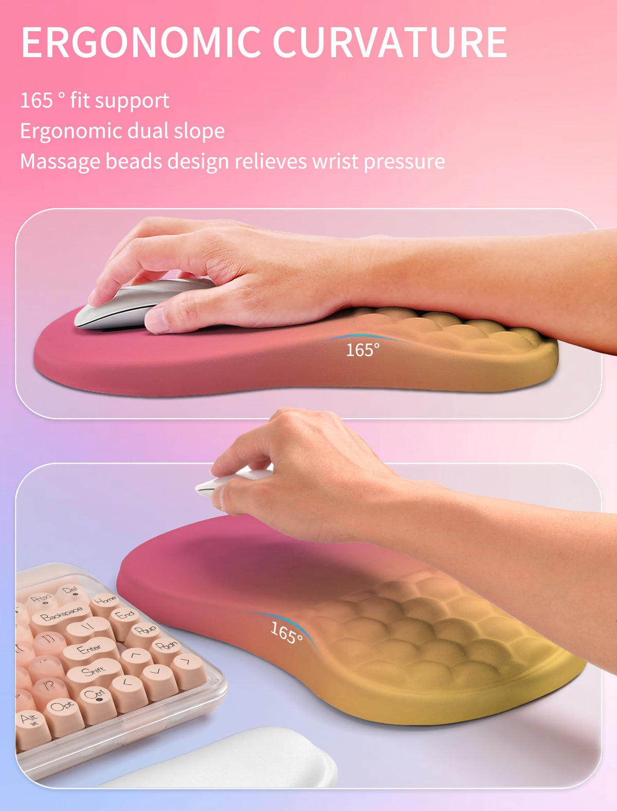 Hokafenle 2in1 Combination, Wave Keyboard Wrist Rest and Ergonomic Curvature Mouse Pad Wrist