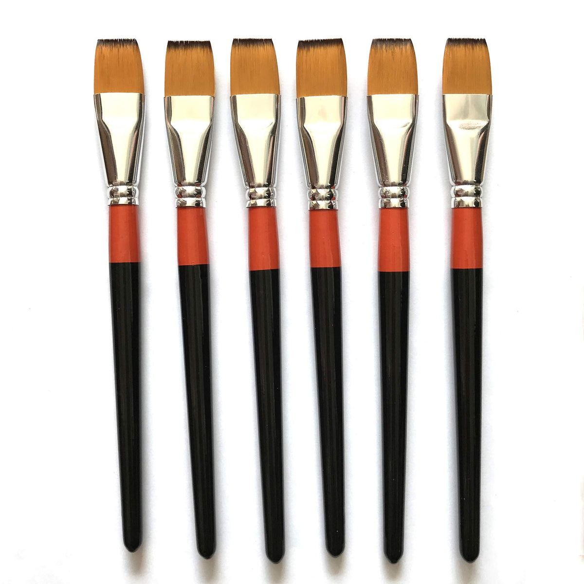 3/4 Inch Flat Bright Paint Brush Set of 6, Premium Taklon Synthetic Hair