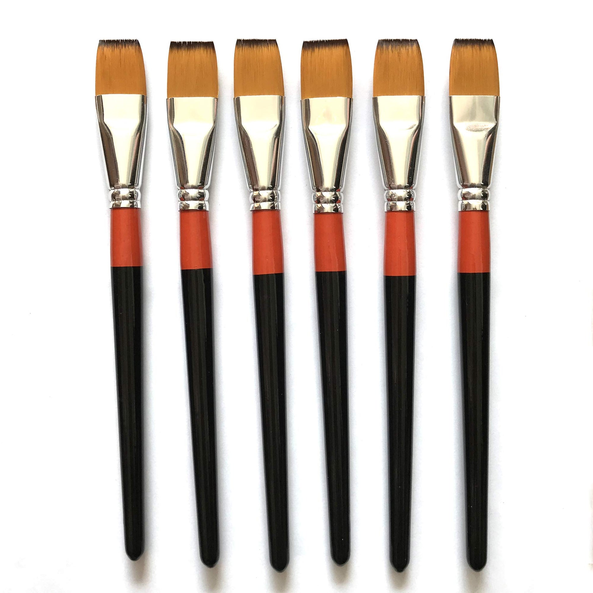 3/4 Inch Flat Bright Paint Brush Set of 6, Premium Taklon Synthetic Hair