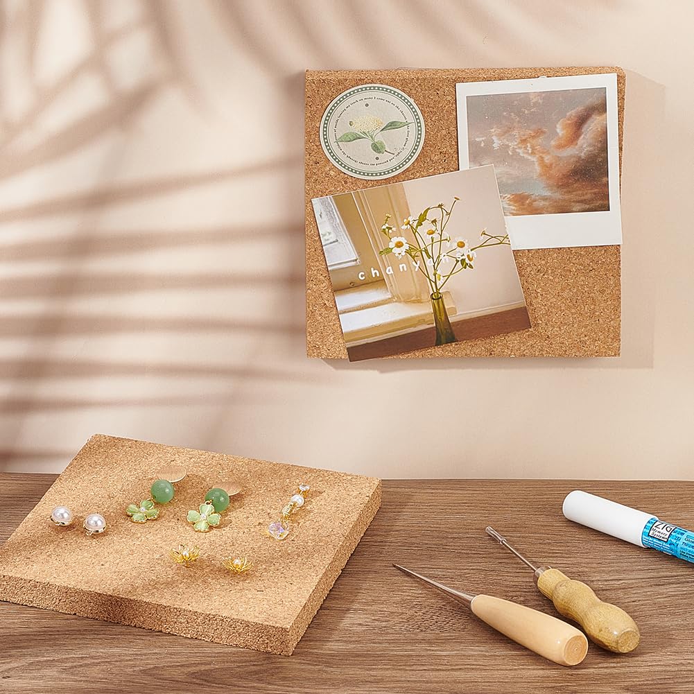 OLYCRAFT 2PCS Square Bulletin Boards 6 x 6 inch Non Self-Adhesive Wood Cork Board 0.6 inch Thick