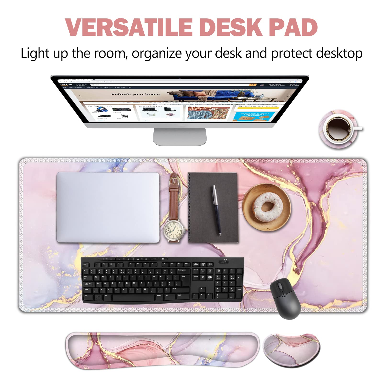 AIMSA Large Gaming Mouse Pad Set, Keyboard Wrist Rest Support Mouse Pad, Ergonomic Memory Foam