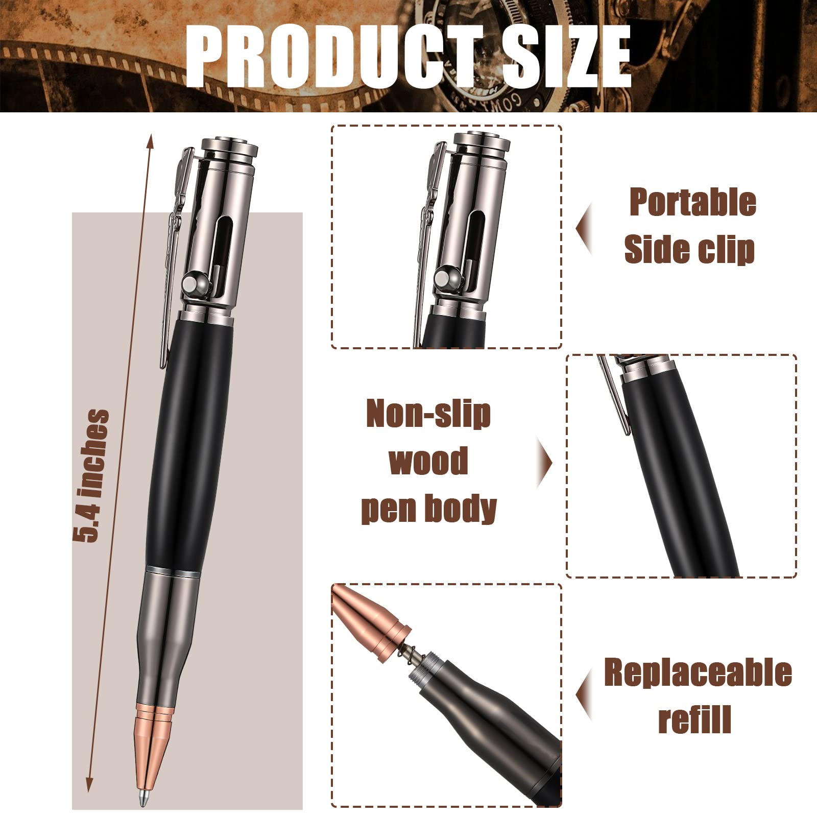 Chinco 2 Sets Bolt Action Bullet Pens with Refills for Men,Black, Brown