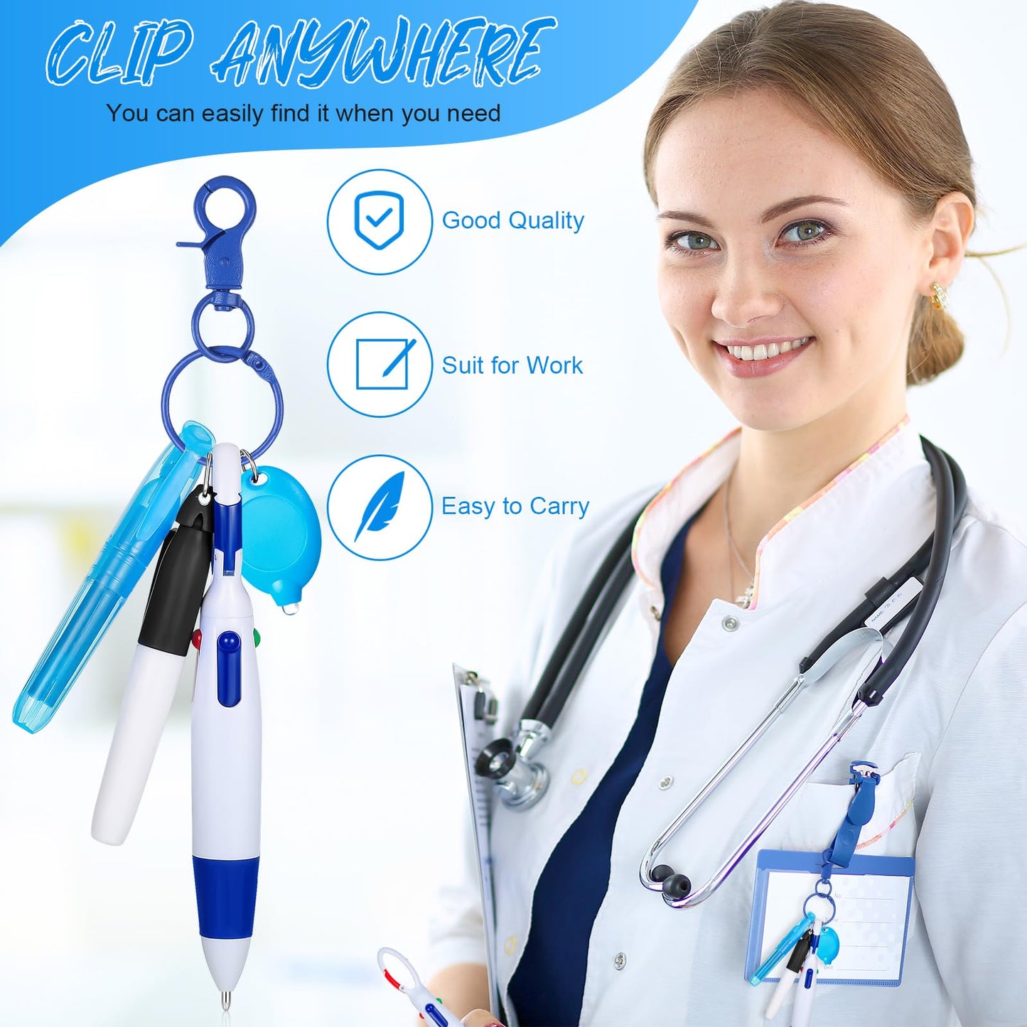 Chinco 60 Pcs Christmas Nurse Gift Set Badge Accessories,Blue