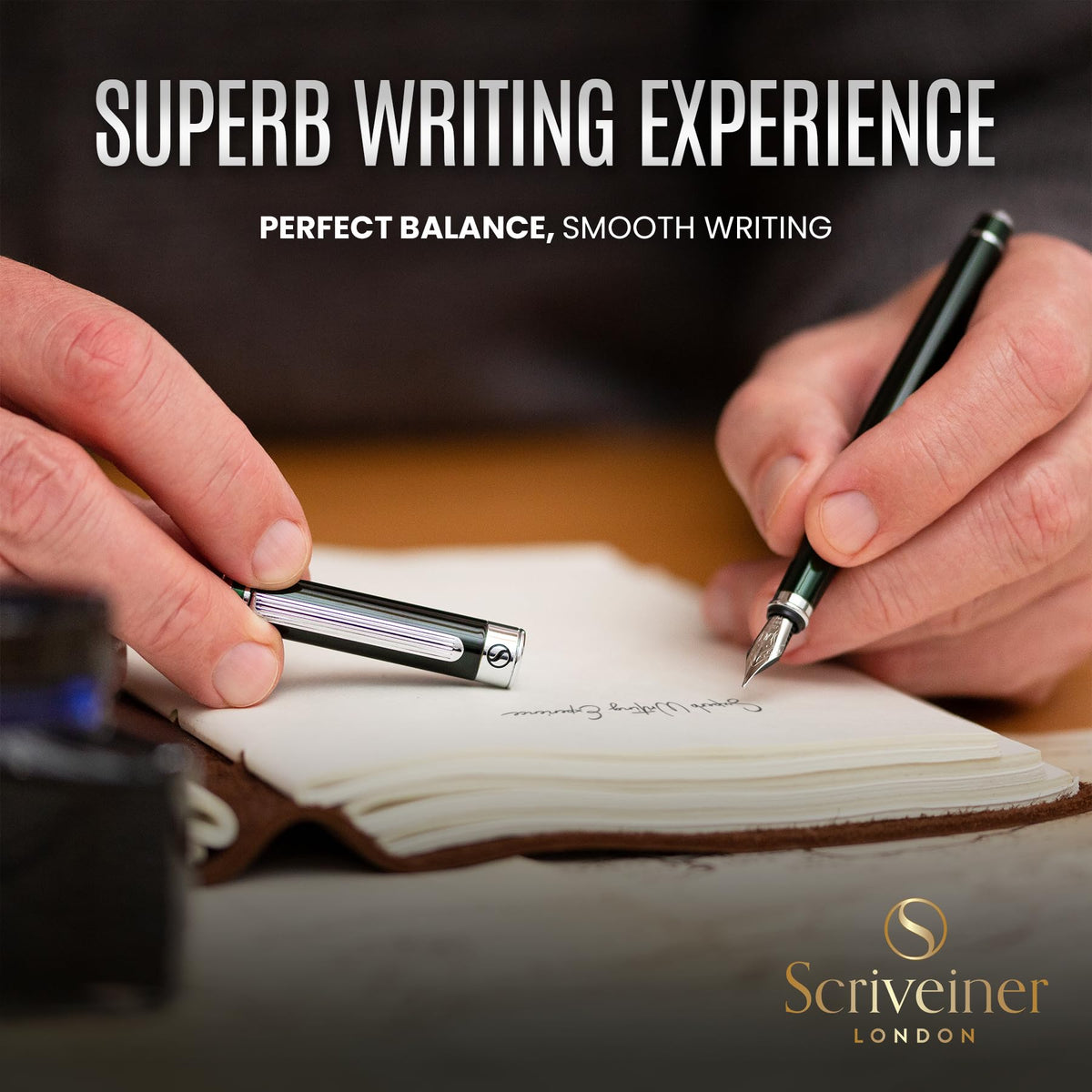Scriveiner British Racing Green Fountain Pen - Stunning Luxury Pen with Chrome Finish, Schmidt Nib