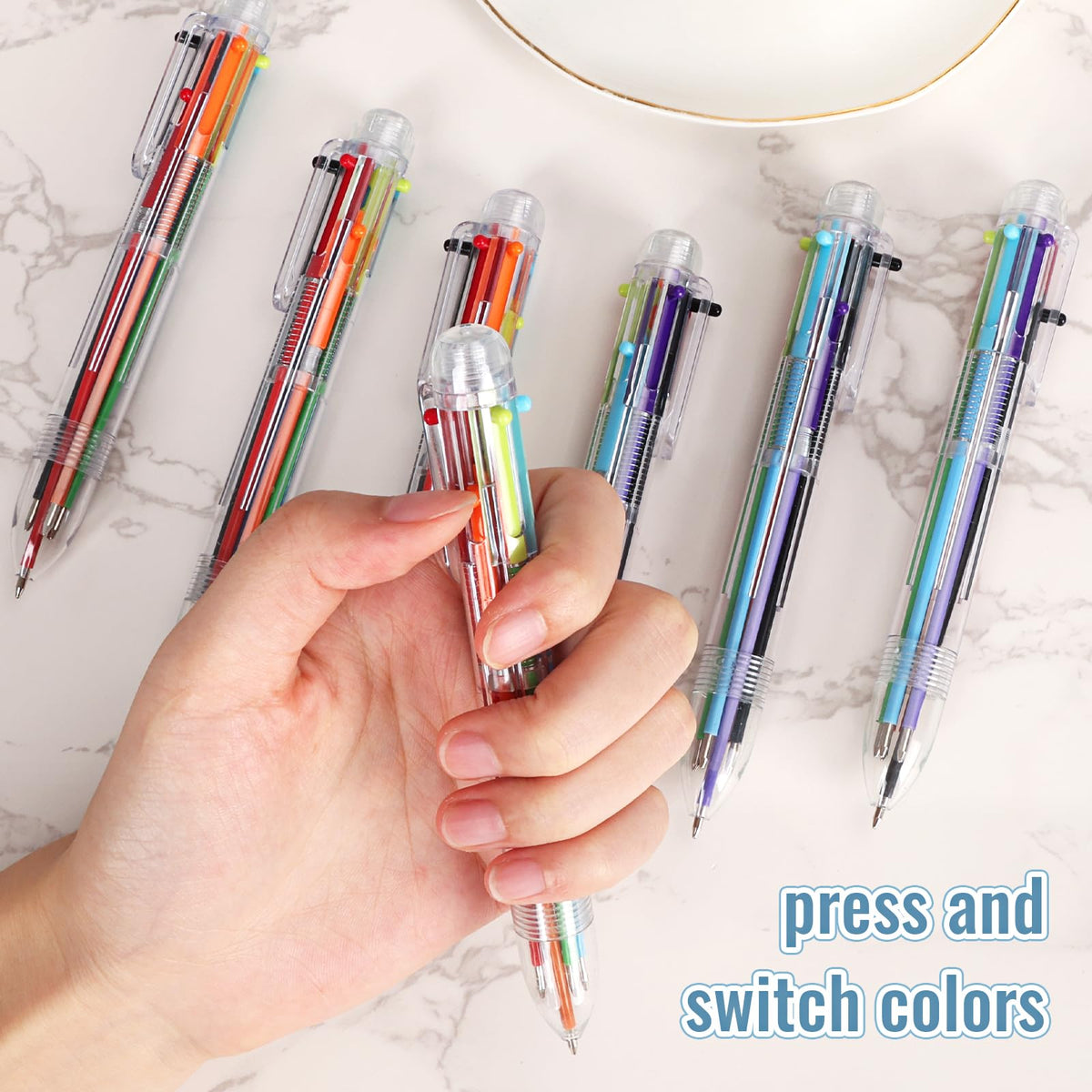 JPSOR 48 Pack Multicolor Ballpoint Pens 6 in 1 Transparent 0.5mm