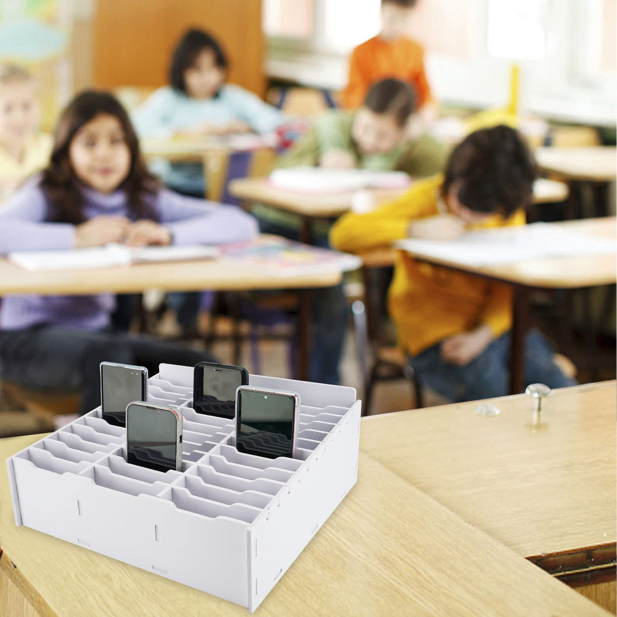 SANFURNEY 36 Slots Cell Phone Storage Box, Classroom Calculator Holder