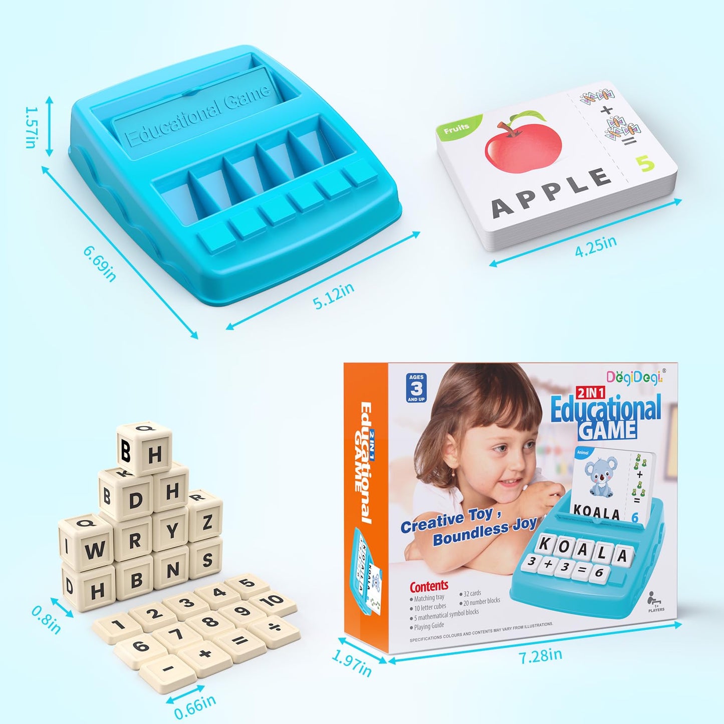 Educational Toys Learning Games for Kids 3-8, Matching Letter Spelling Early Math Game for