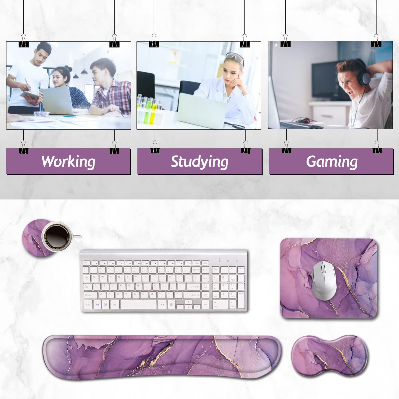 AIMSA Keyboard Wrist Rest Support + Mouse Pad + Mouse Wrist Rest + Coaster, Ergonomic Memory Foam