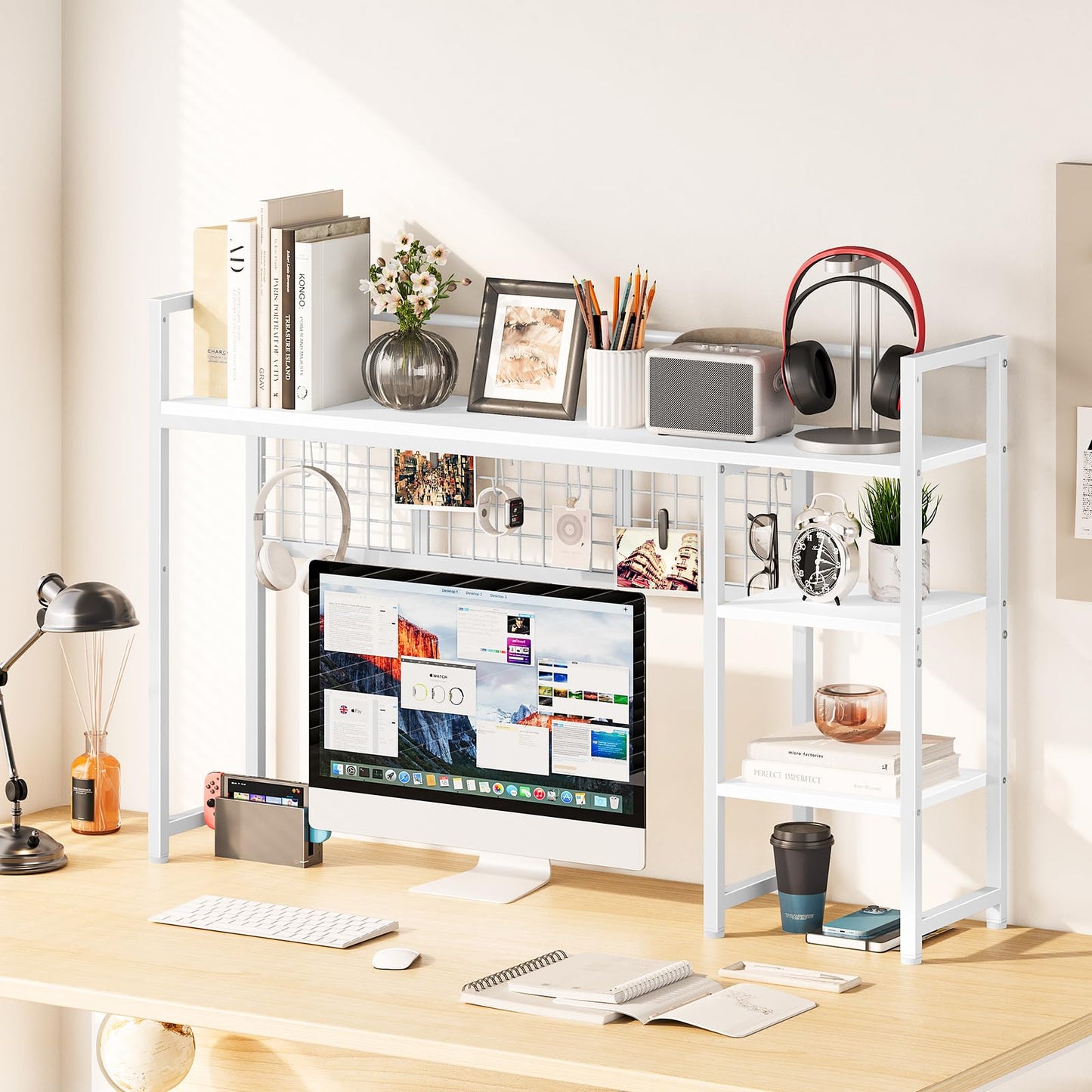 Snughome Desk Shelf, 44.9" Desktop Organizer Shelf, Desk Hutch for Computer Monitor, 4 Tier Desk