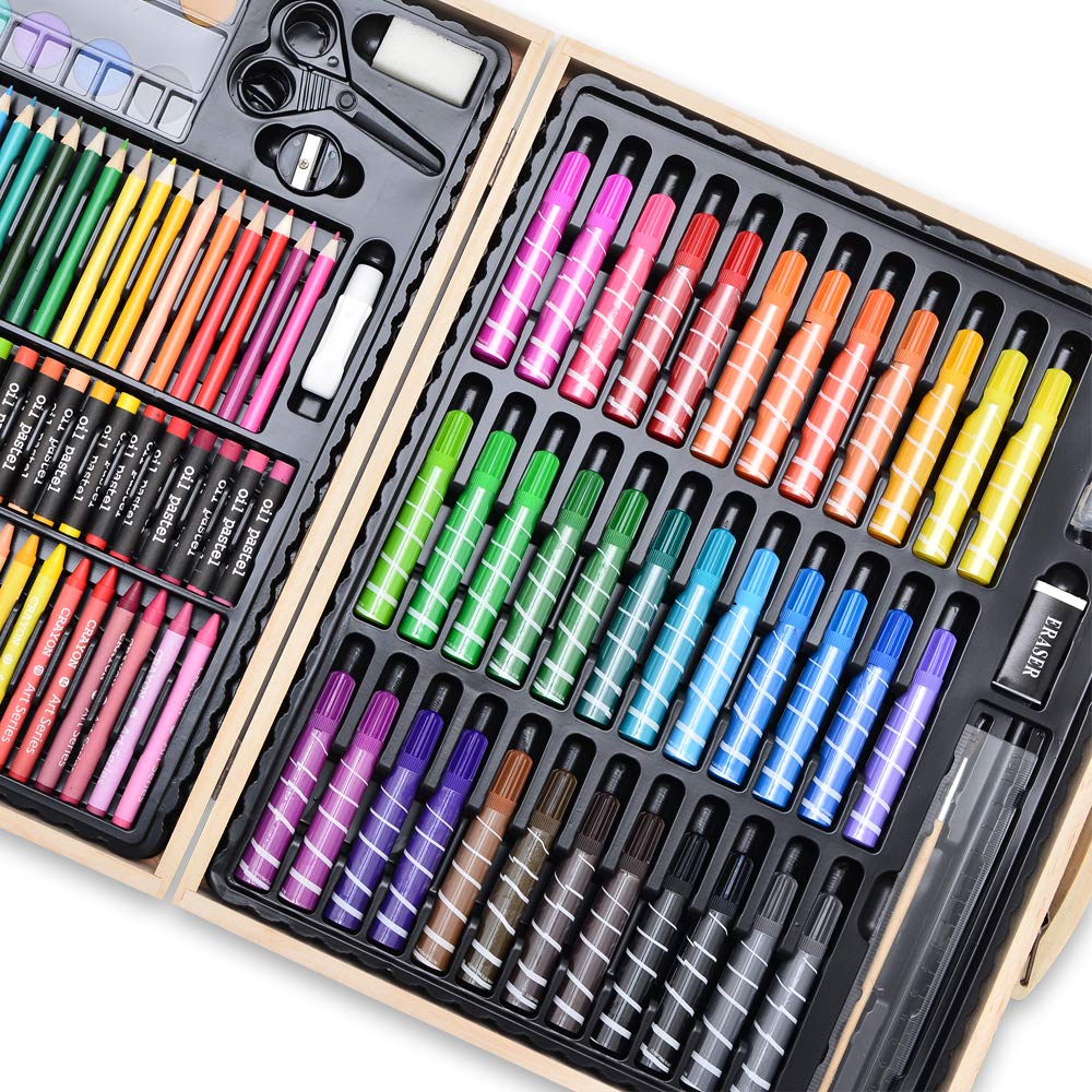 Darnassus 130-Piece Art Set, Deluxe Professional Color Set, with Compact Portable Wooden Case, Art