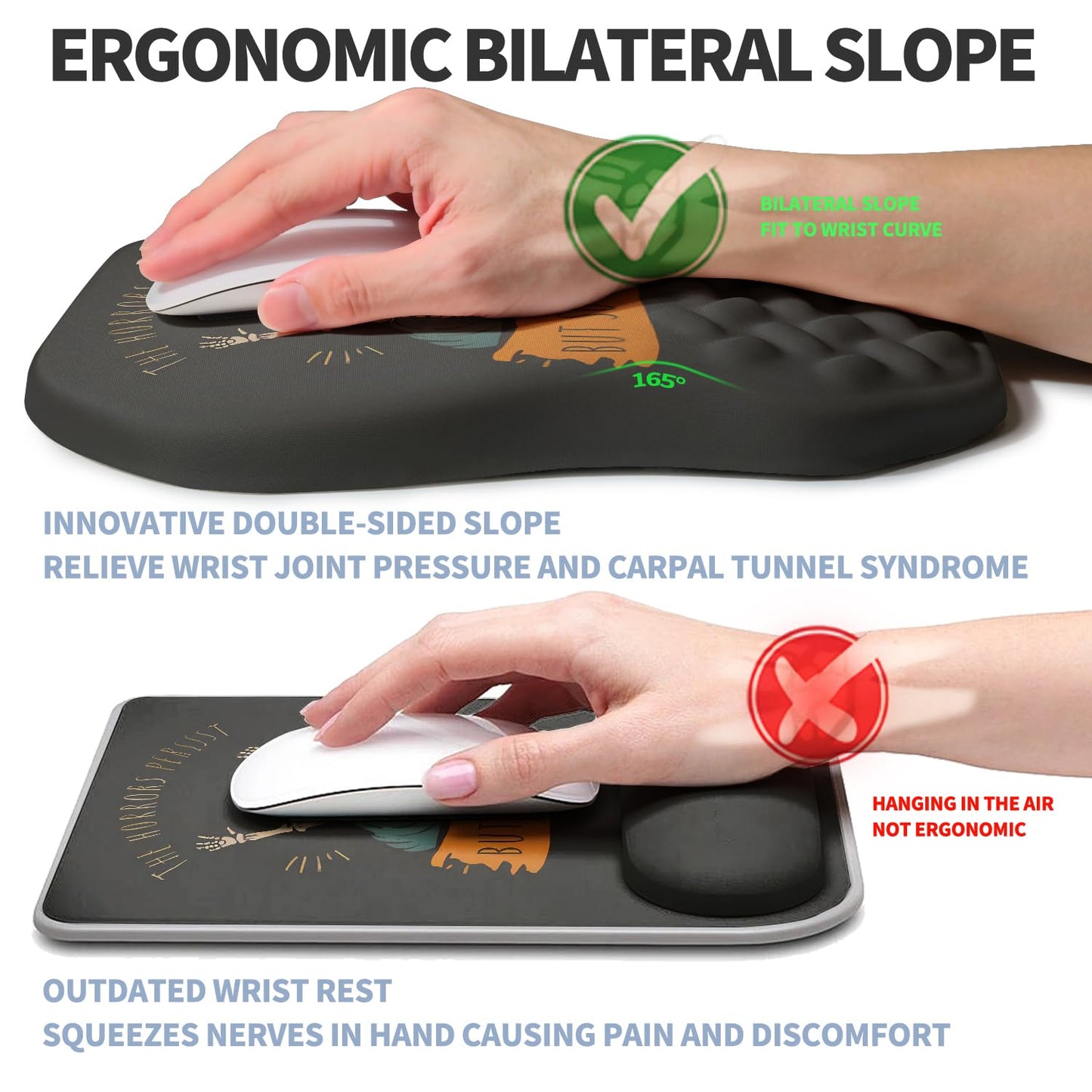 Gleamtide Ergonomic Raised Mouse Pad Wrist Support with Bilateral Slope Memory Foam Mousepad for