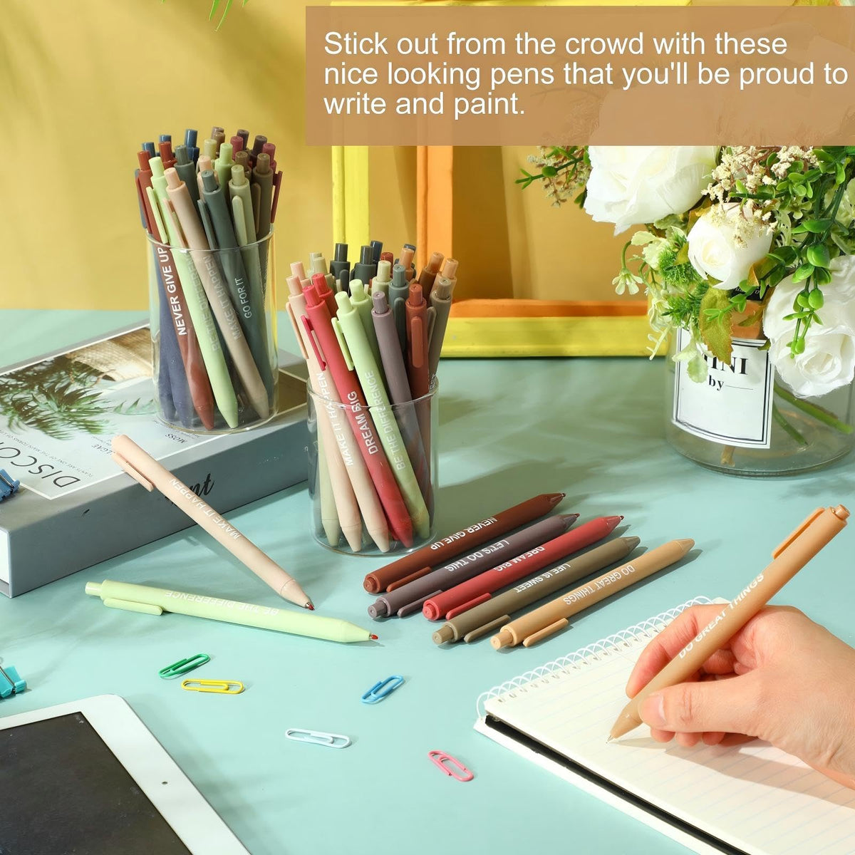 Crtiin 50 Pcs Inspirational Pens Bulk Morandi Color, Motivational