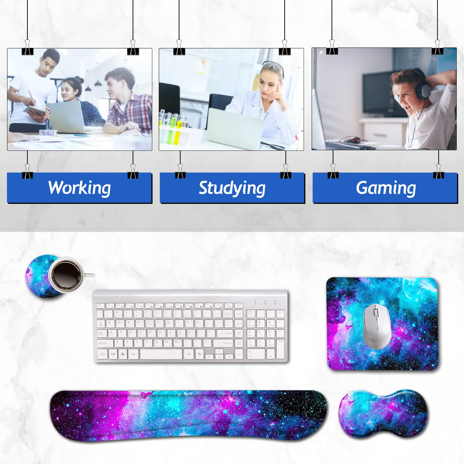 AIMSA Keyboard Wrist Rest Support + Mouse Pad + Mouse Wrist Rest + Coaster, Ergonomic Memory Foam