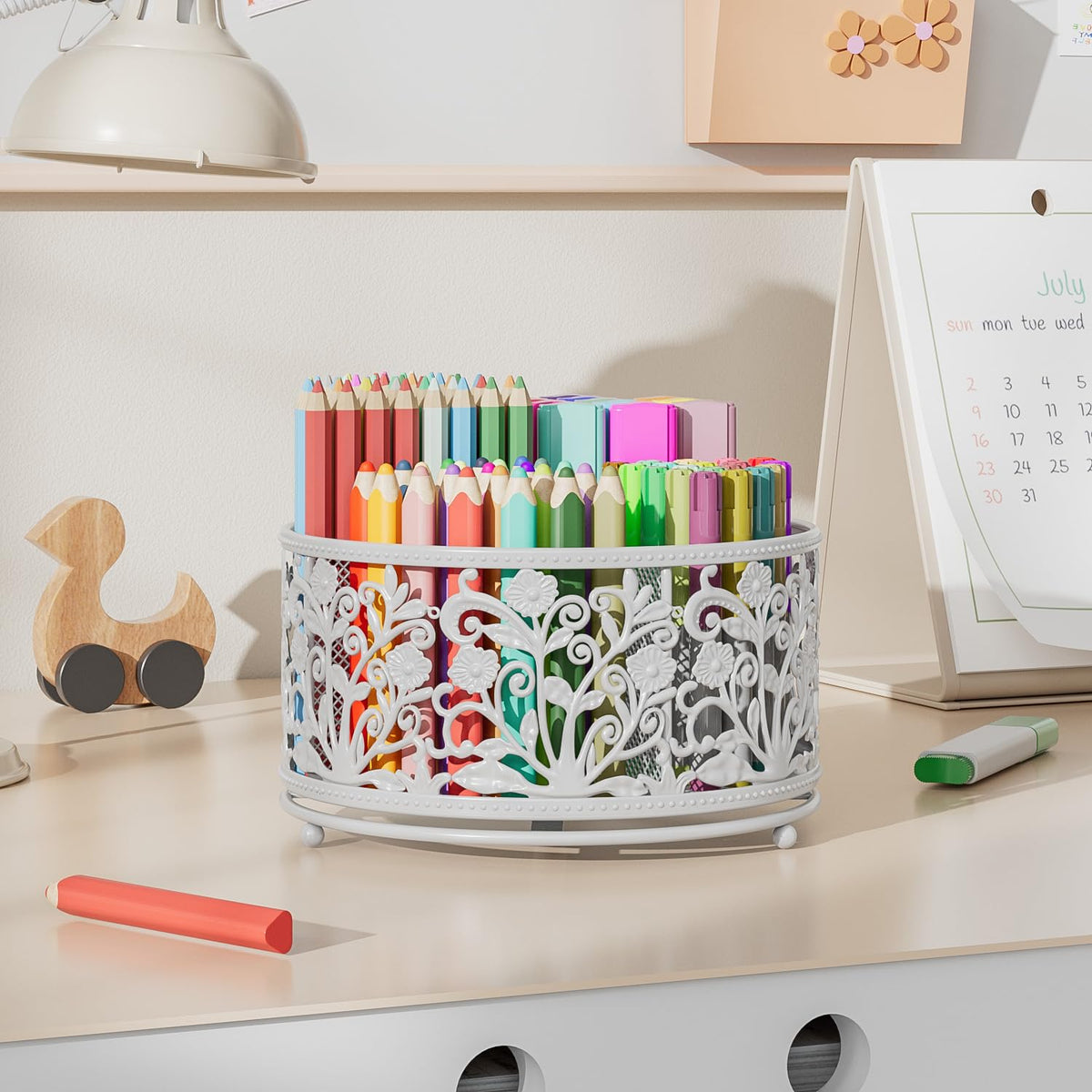 EKNITEY Rotating Mesh Desk Organizer - 4 Slots Cute Pen Pencil Holder Caddy