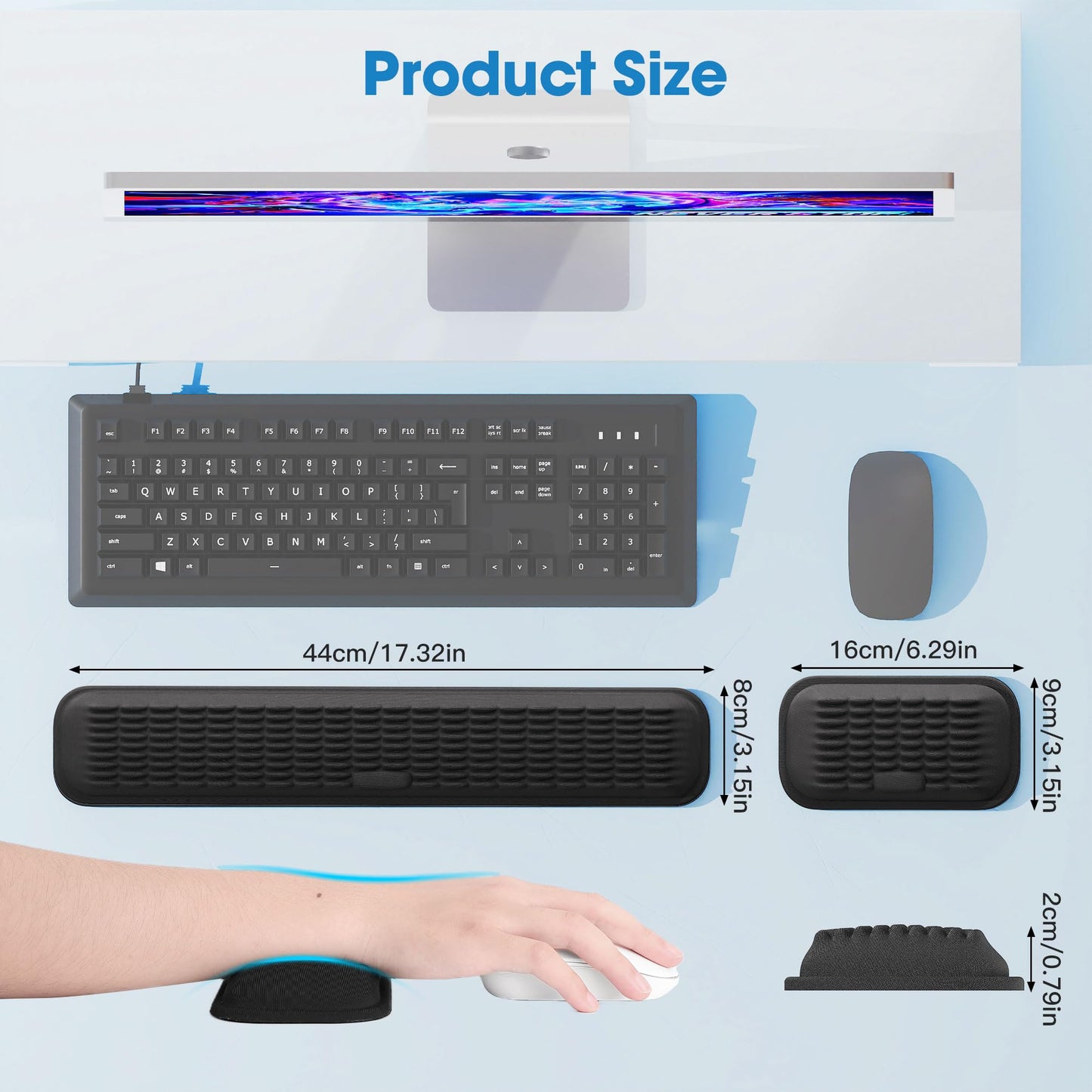MEKASS Ergonomic Wrist Rest for Keyboard and Mouse, Soft Memory Foam Keyboard Wrist Rest Set with