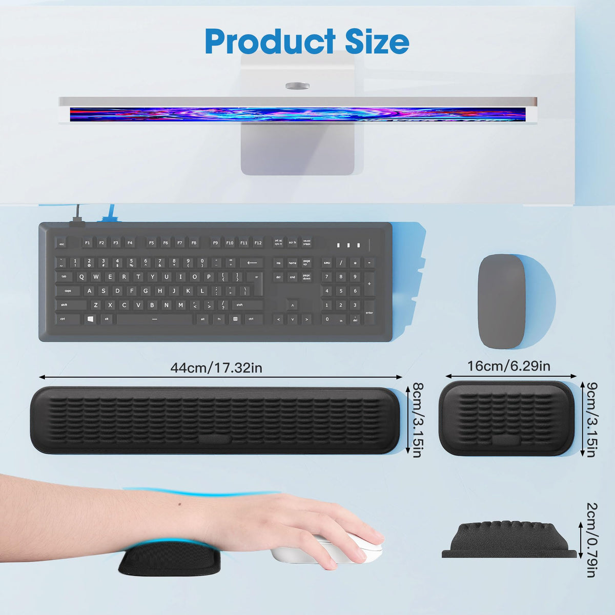 MEKASS Ergonomic Wrist Rest for Keyboard and Mouse, Soft Memory Foam Keyboard Wrist Rest Set with
