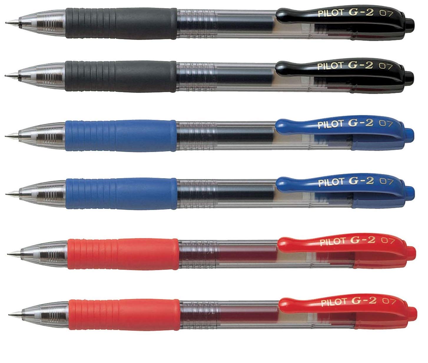 PILOT G2 Retractable Gel Rollerball Pens Fine Tip Black Blue Red Pack of 6