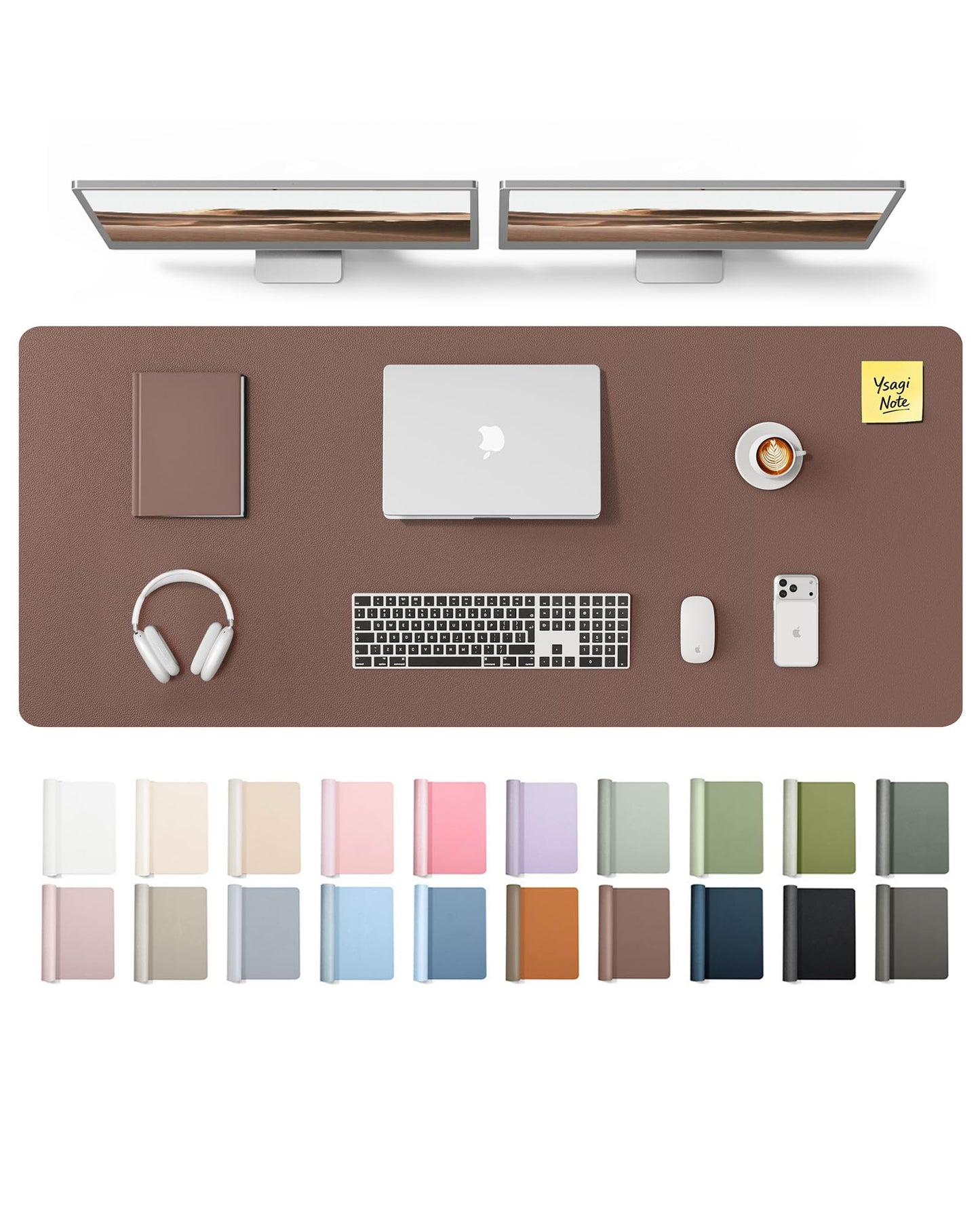 YSAGi Leather Desk Pad Protector, Office Desk Mat, Large Mouse Pad, Non-Slip PU Leather Desk