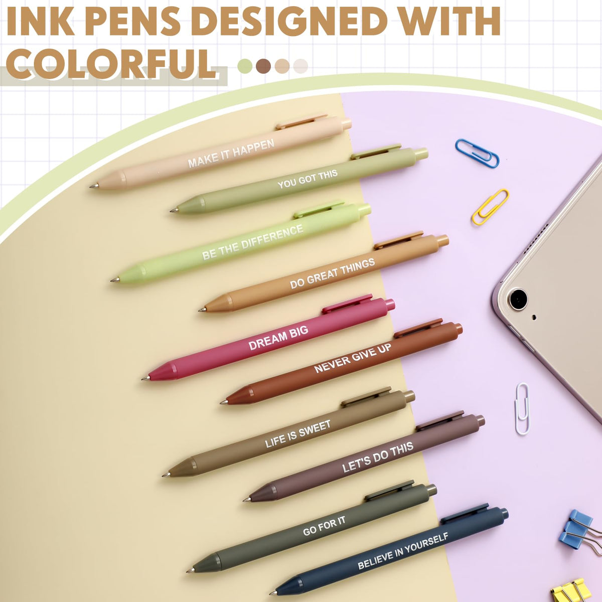Crtiin 50 Pcs Inspirational Pens Bulk Morandi Color, Motivational