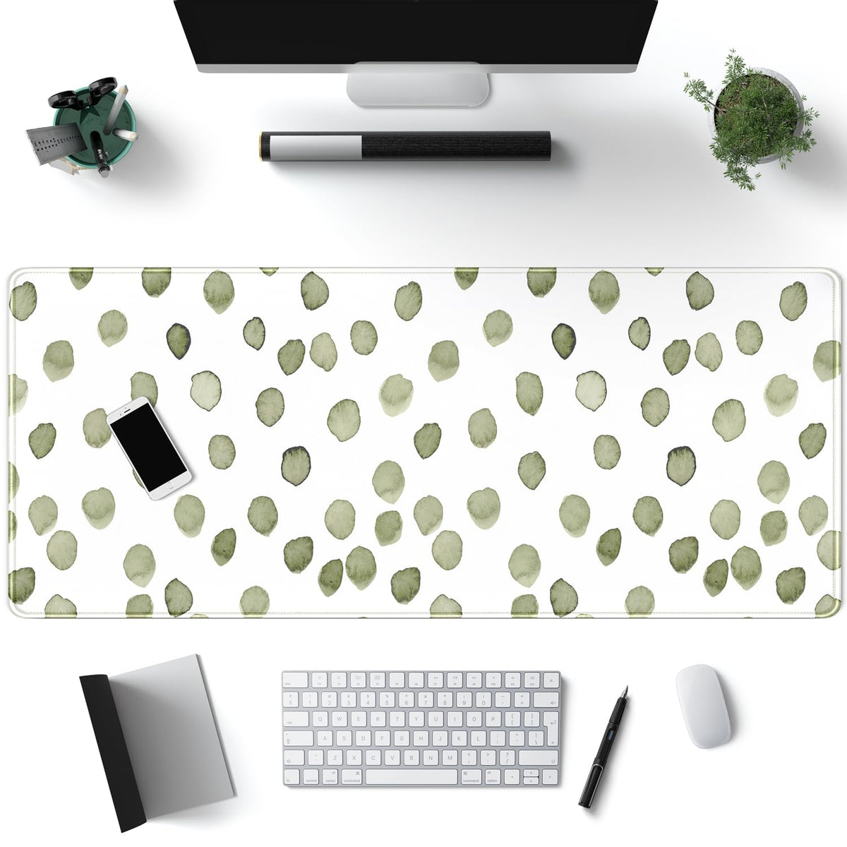 Cute Polka Dot Minimalist Green Keyboard Pad Simple & Atmospheric Desk Mat XL Large Mouse Pad for