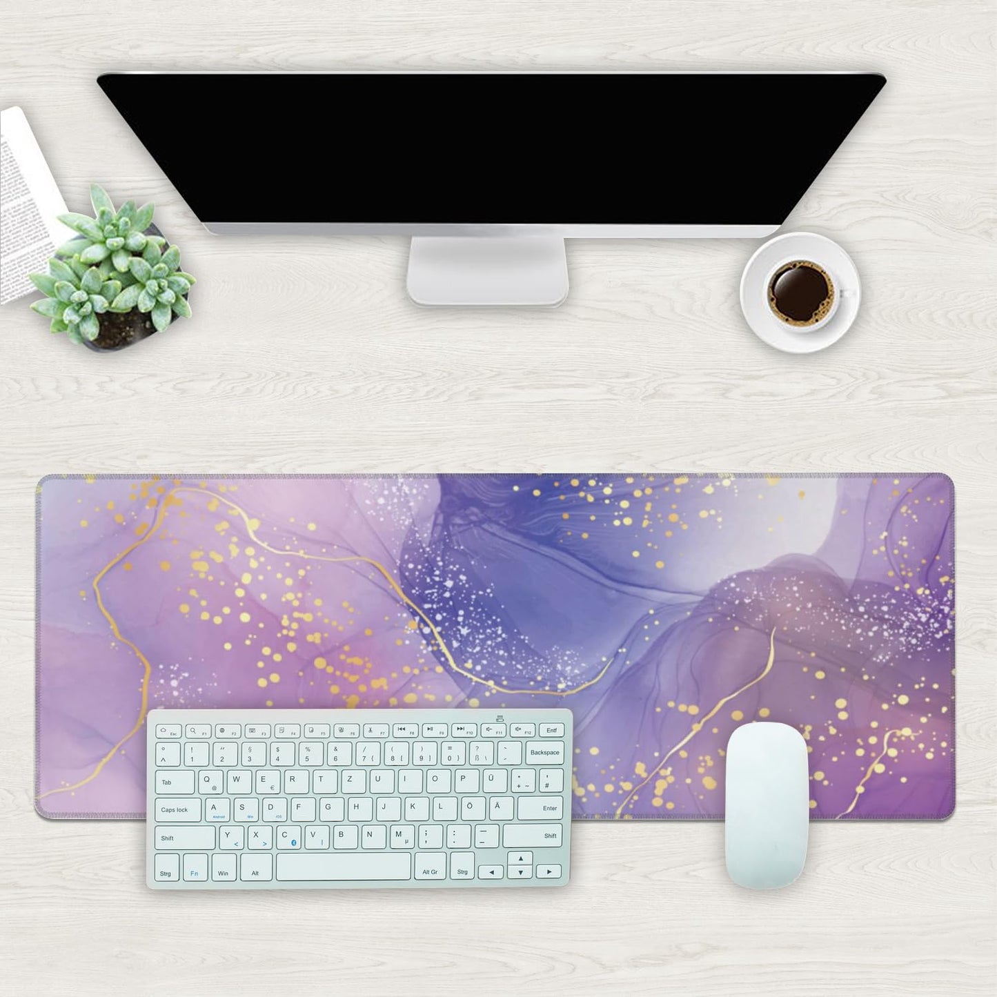 Desk Mat, Purple Rose and Lavender Liquid Marble Extended Gaming Mouse Pad Large, 31.5"x11.8" Big
