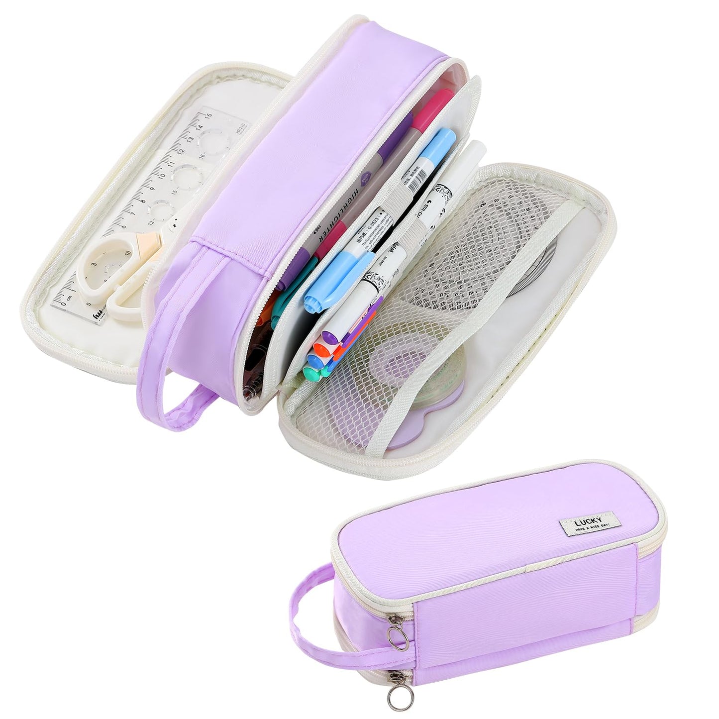 Large Pencil Case for Girls Teens Organizer Pencil Bag with Zipper Purple