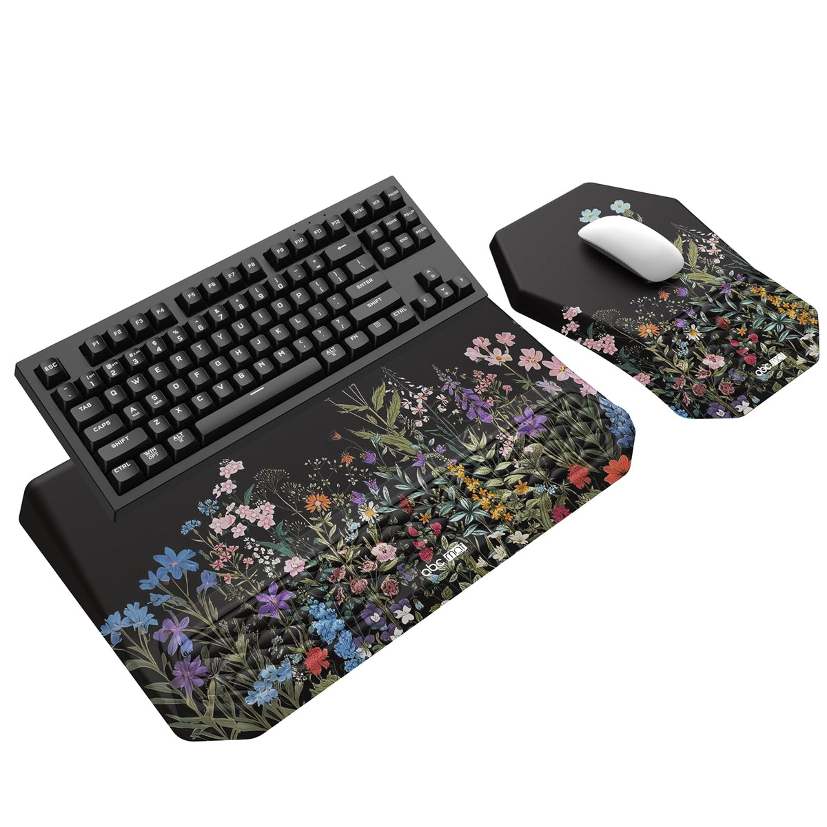 3-in-1 Ergonomic Keyboard Stand with Wrist Rest & Mouse Pad Set, Flower