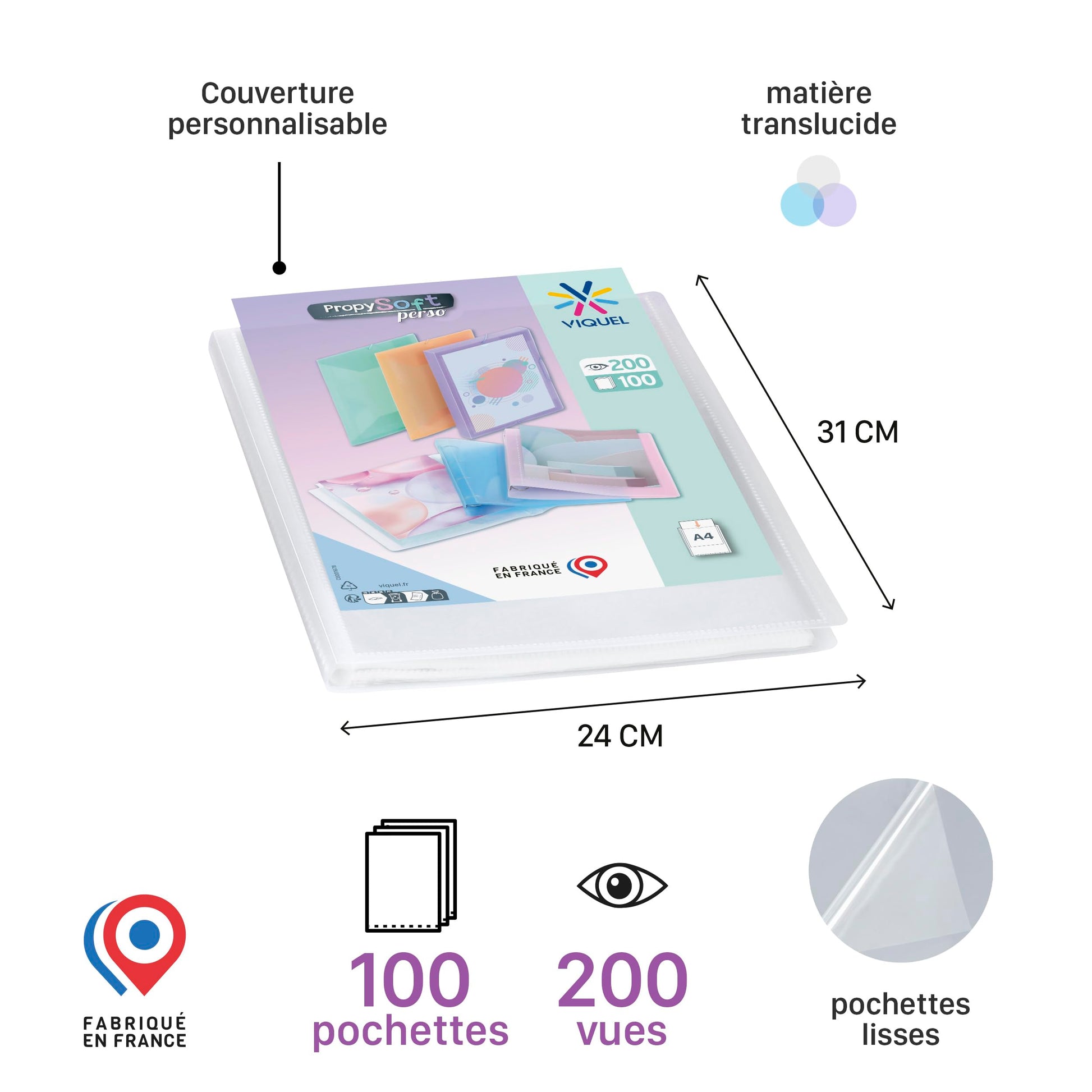 Viquel - A4 200 Views - Customisable Document Holder - 100 Smooth Quality Pockets - Colourless
