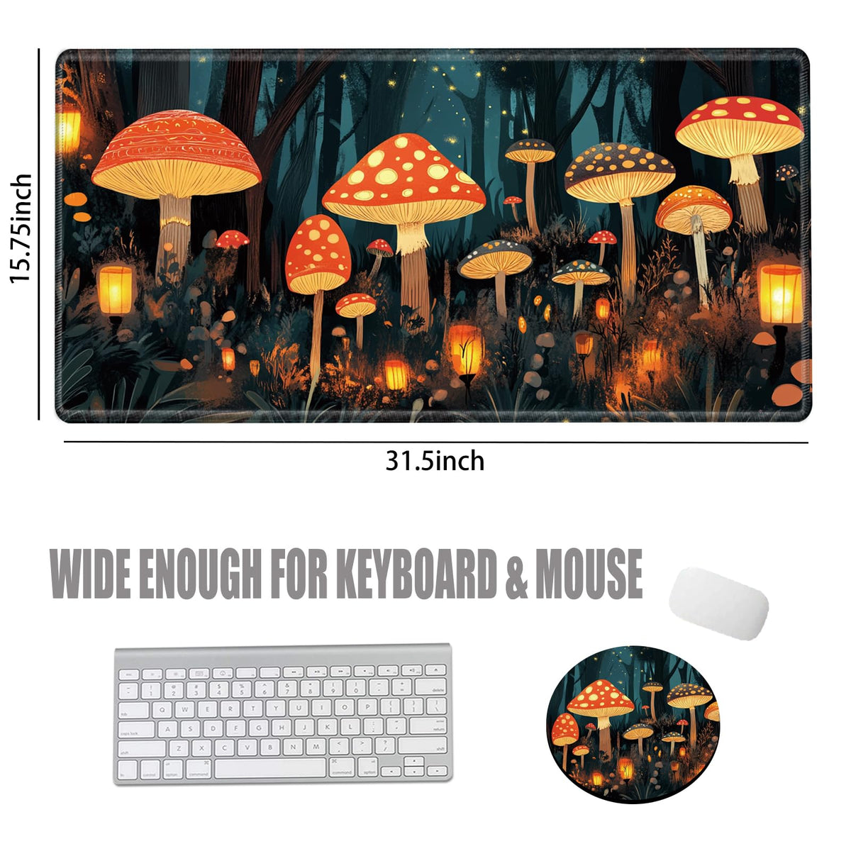 Large Mouse Pad Gaming Desk Pad Mushroom Mousepad for Wireless Mouse XXL 31.5''X15.75'' Big Desk