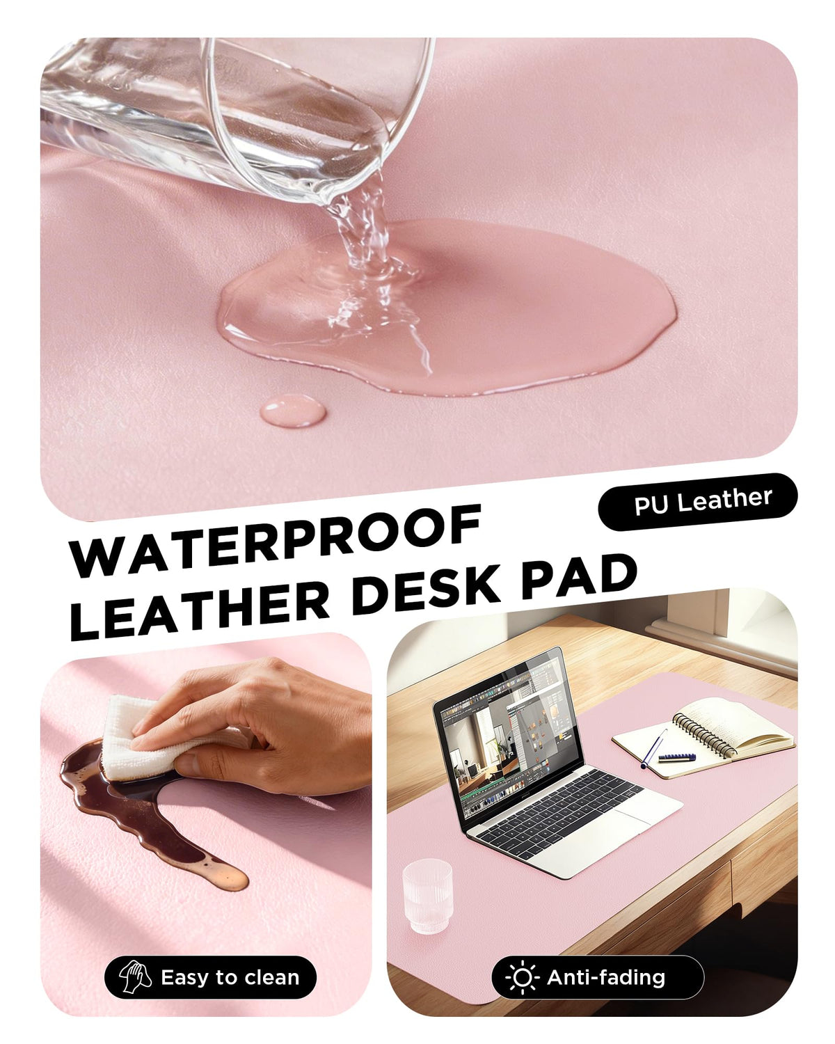 YSAGi 35.4" x 17" Large PU Leather Desk Mat for Keyboard and Mouse - Waterproof Non-Slip Desk Pad