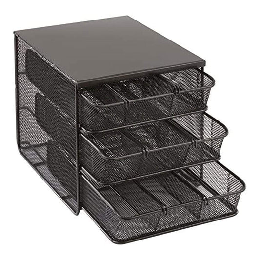 Safco Onyx Hospitality Organizer, 3 Drawers, For Snacks, Coffee Pods, Sugar Sweetener, Stirrer