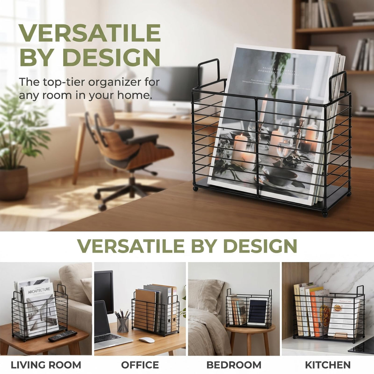 Noamus Metal Magazine Rack, Newspaper Book Tablet Storage Basket, File Holder Mail Organizer Bin