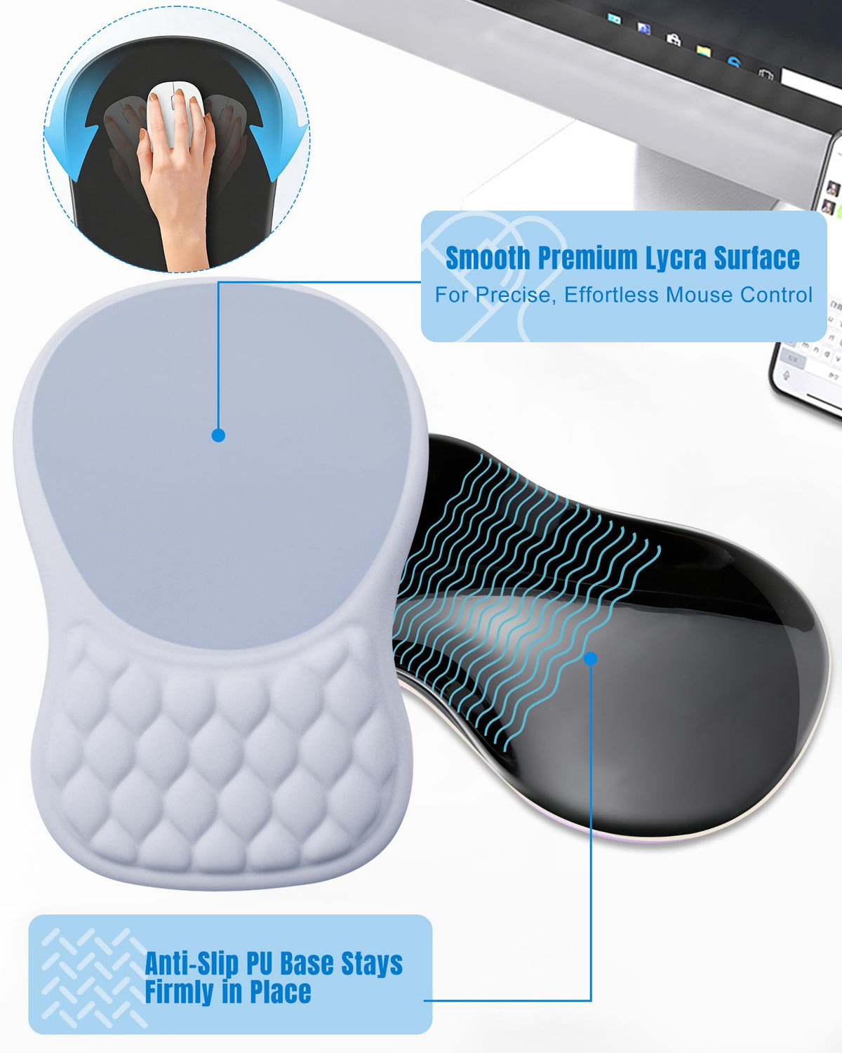 PVIPCZ Ergonomic Mouse Pad with Sloped Memory Foam Wrist Rest