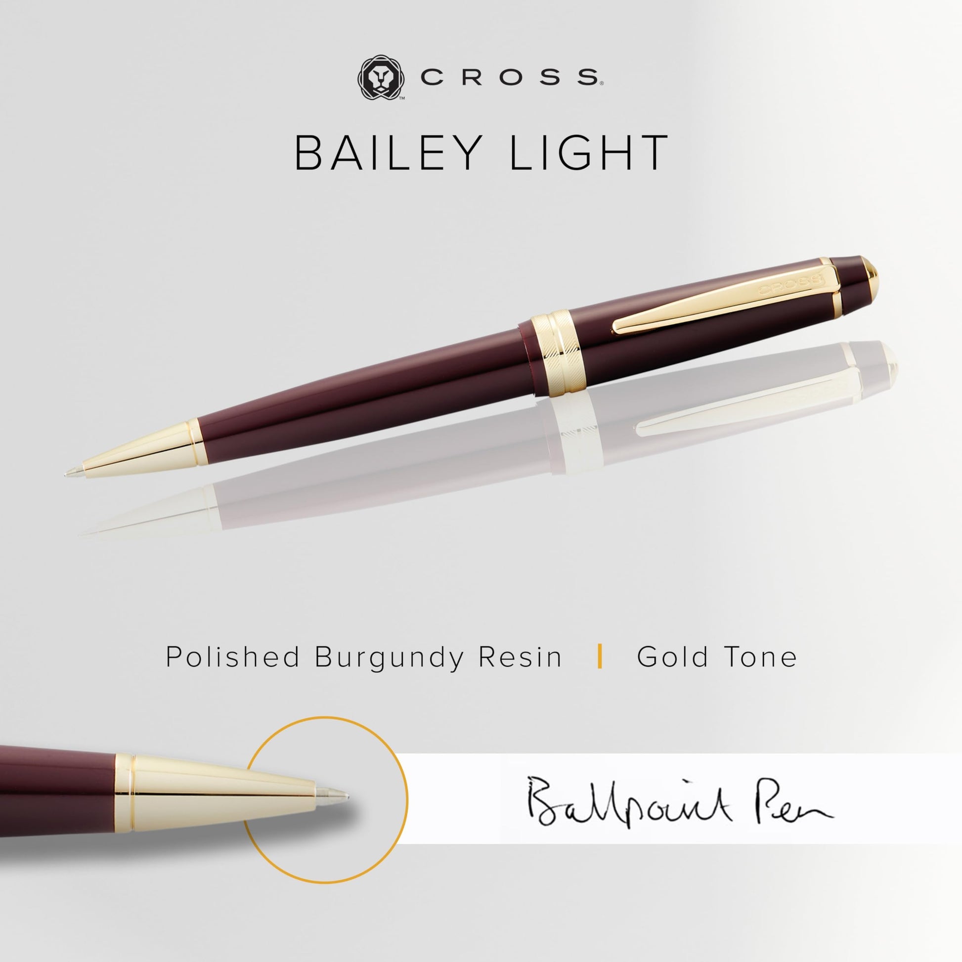 Cross Bailey Light Burgundy & Gold Ballpoint Pen, Medium Point, Black Ink