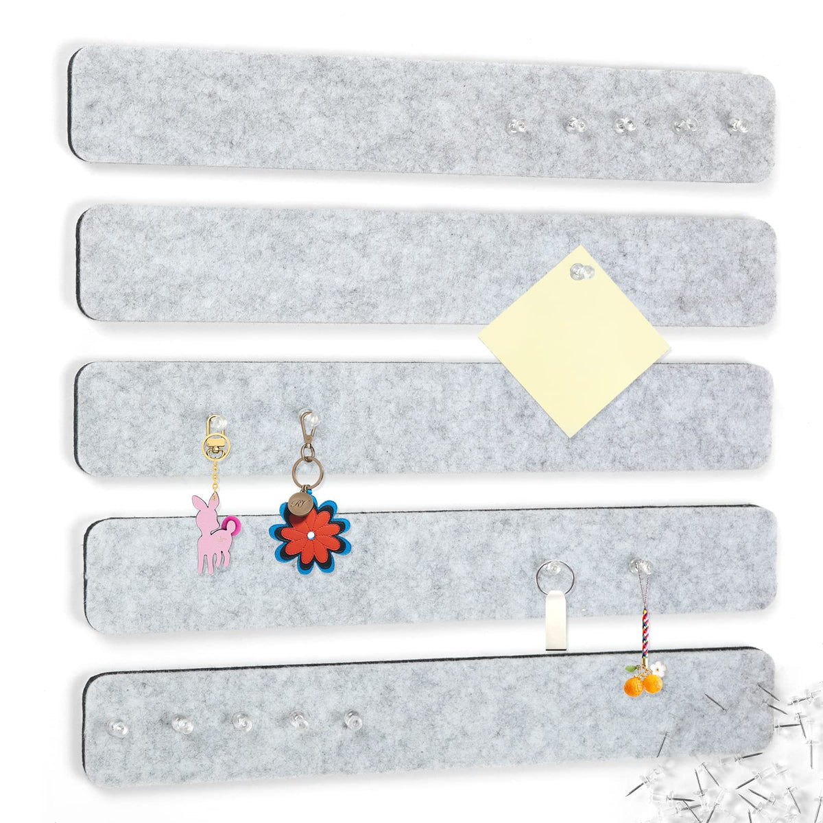 5 Pack Felt Pin Board Bar Strips Bulletin Board for Bedrooms Offices Home Wall Decoration, Notice