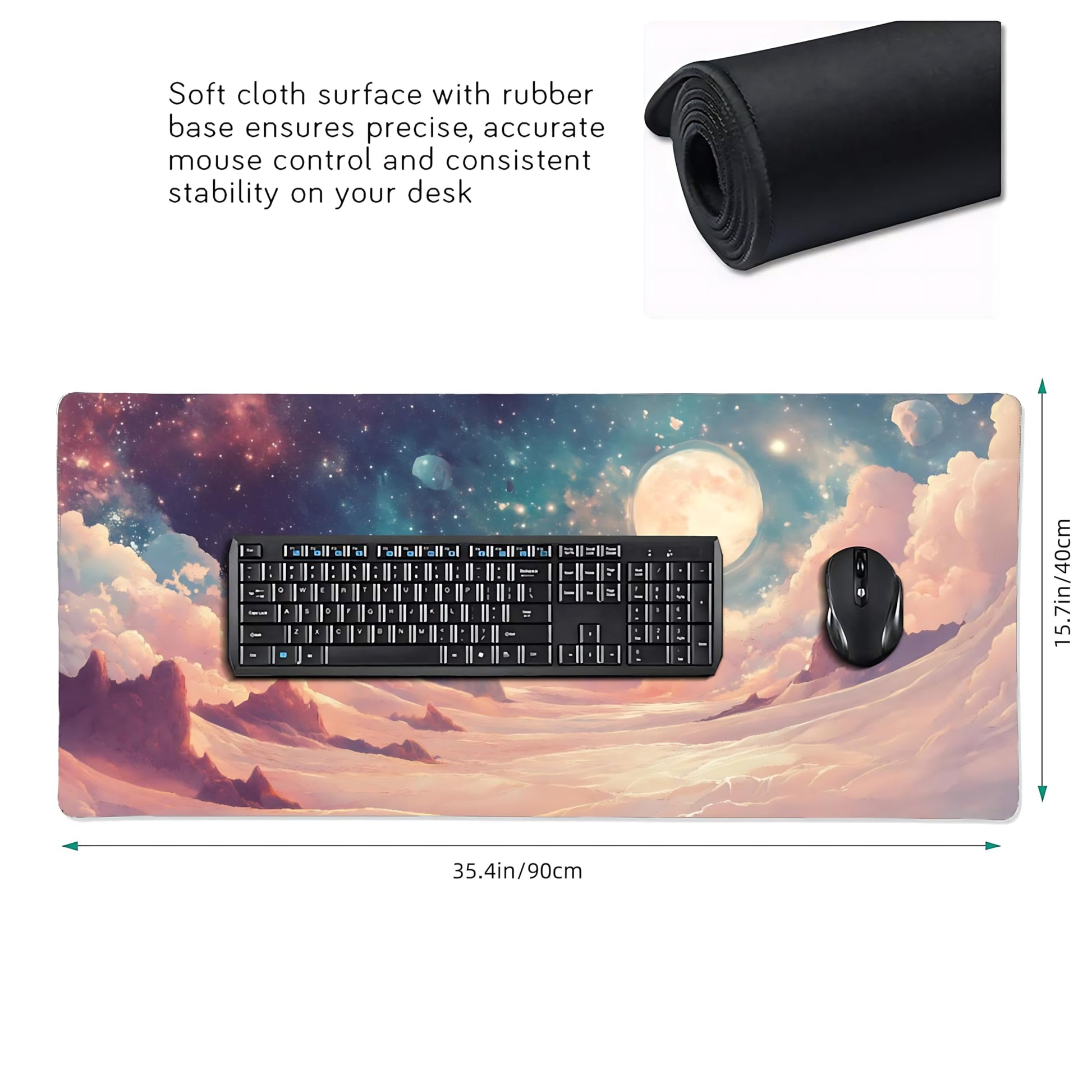 Cute Aesthetic Cloud Gaming Mouse Pad, Pink Warm Healing Desk Mat with Anti-Slip Base & Stitched