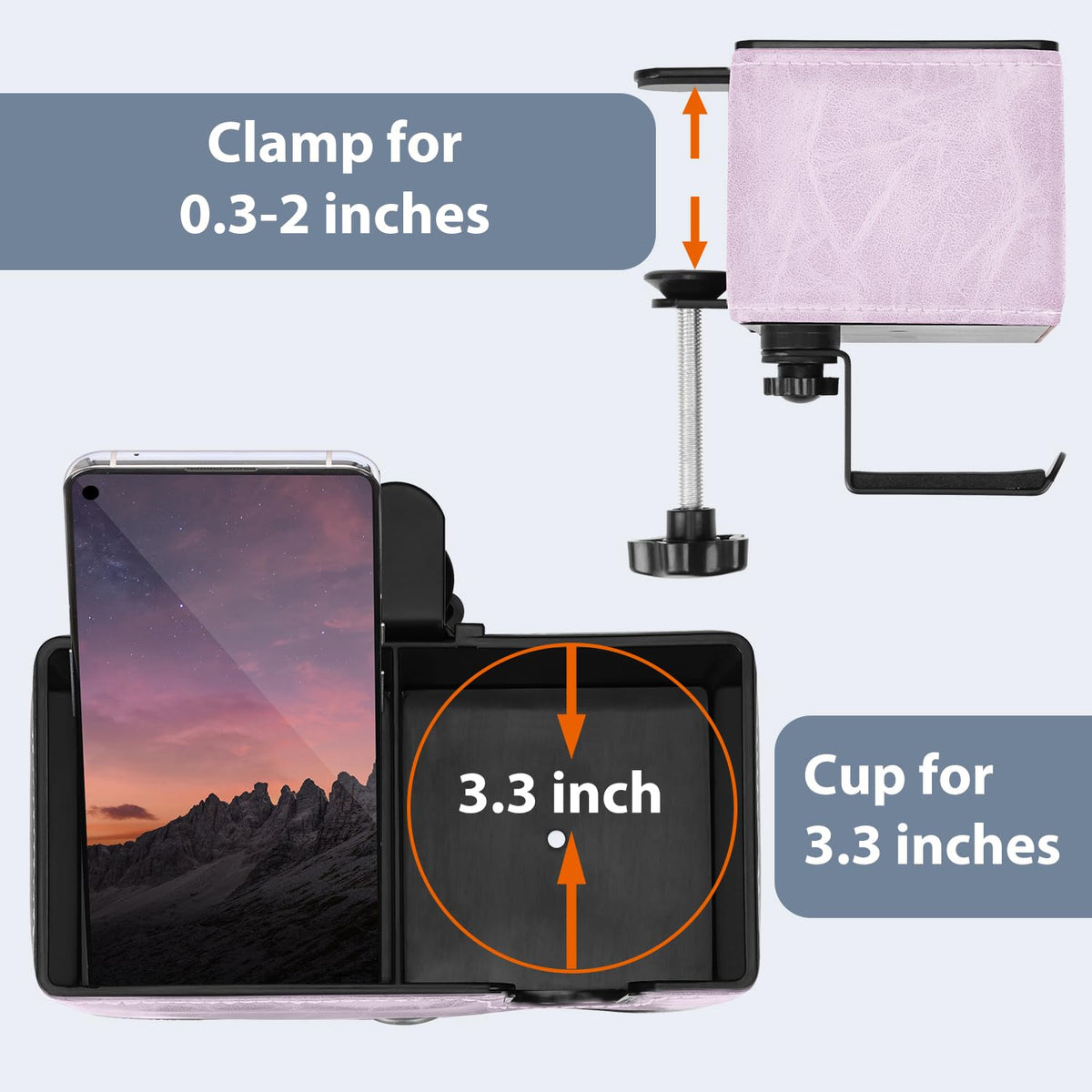 Under Desk Cup Holder Clamp on Cup Holder PU Leather Clip on Desk Organizer