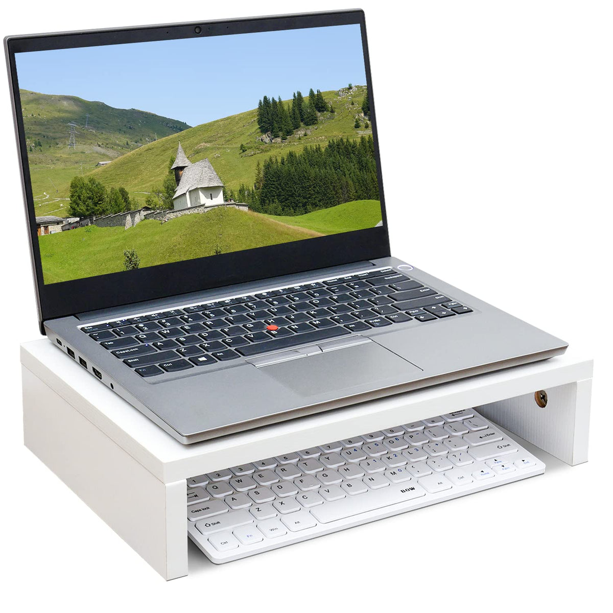 TEAMIX White Monitor Stand Riser for Desk, Small Computer/Laptop Stand Wood