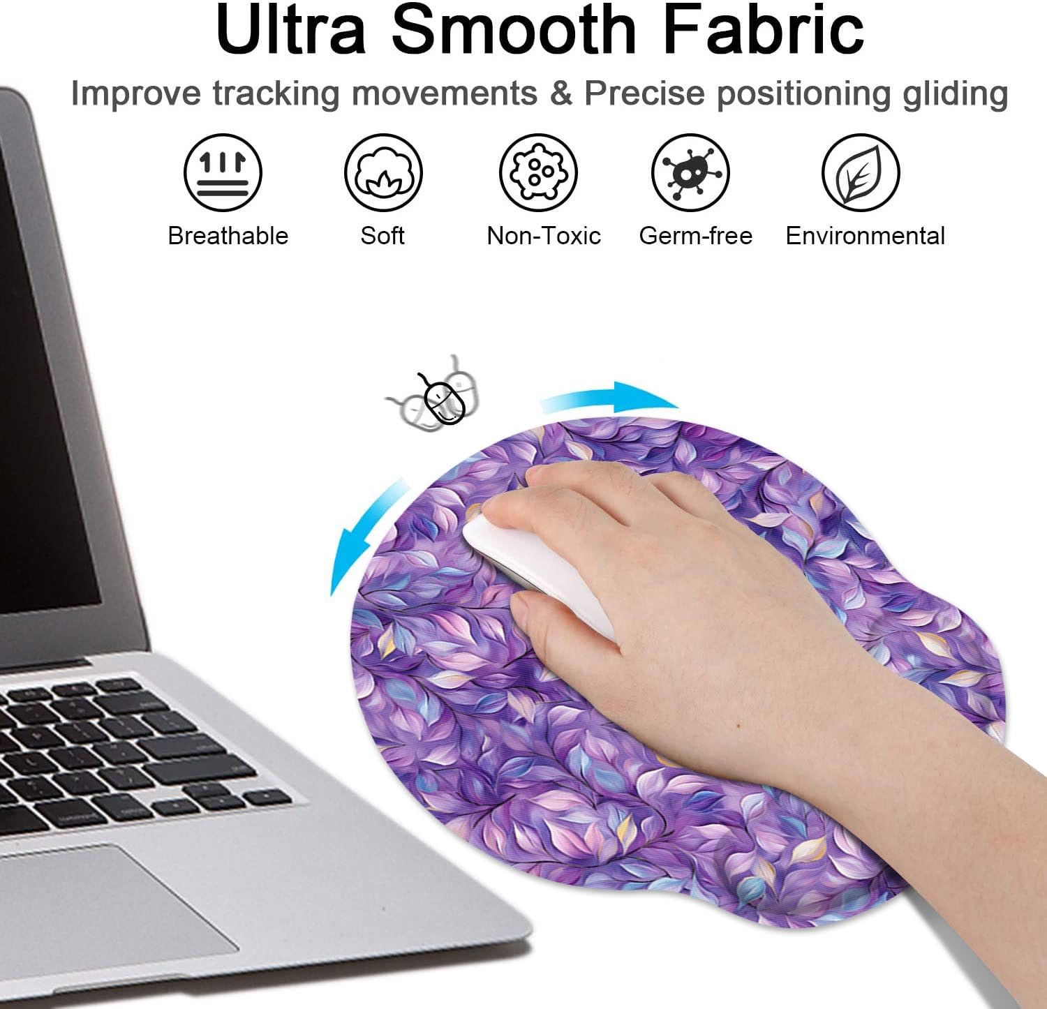 Britimes Ergonomic Mouse Pad Set with Wrist Rest, Purple Leaves