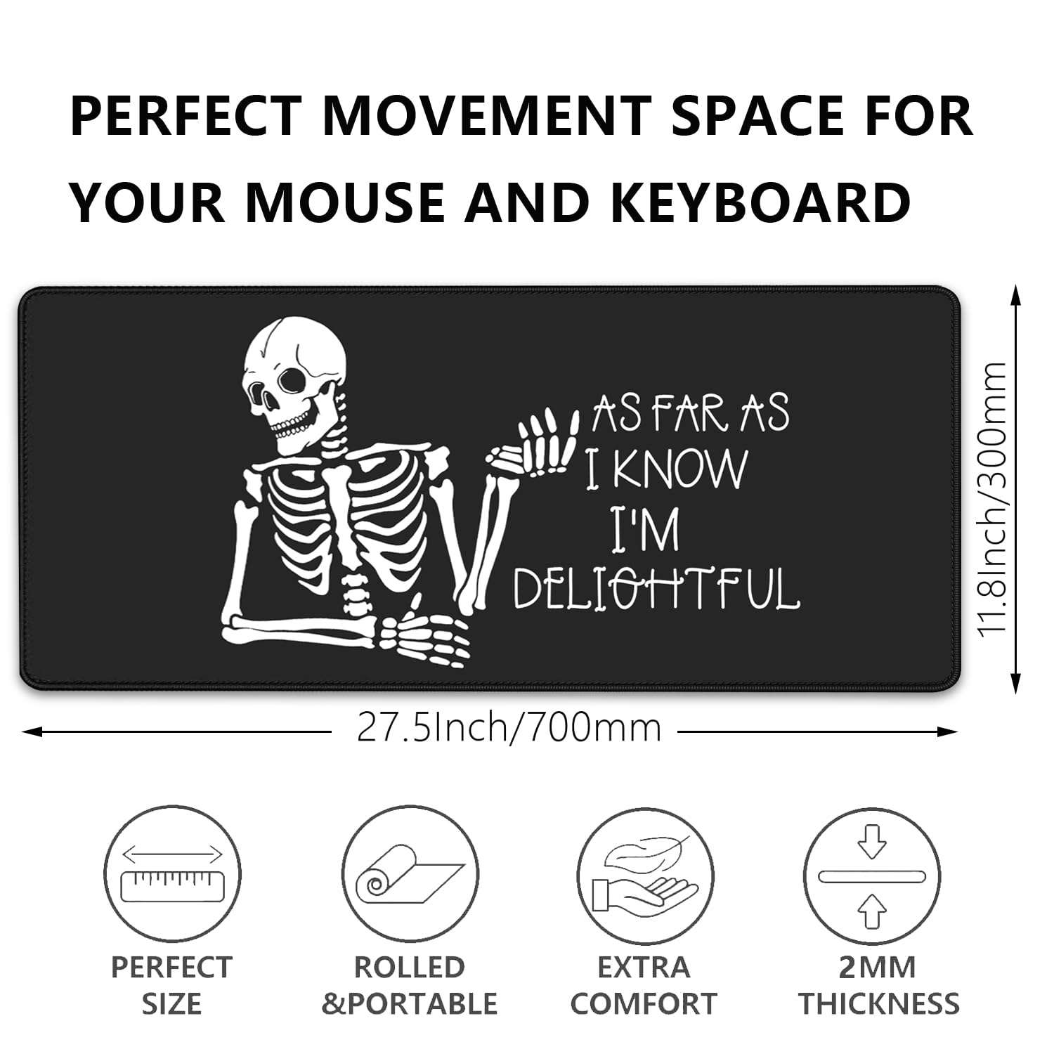 Skeleton Mouse Pad Skull Desk Pat,Mouse Mat Large Desk Mat for Desktop,Stitched Edges Non-Slip