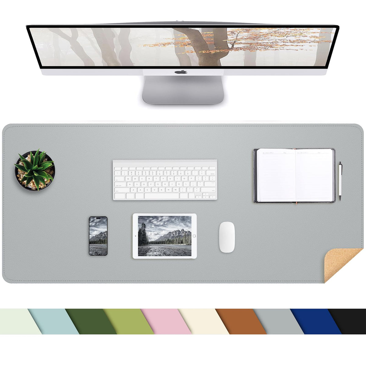 AFIING Cork Desk Mat, 35.4" x 17", Light Grey,Desk pad Protector