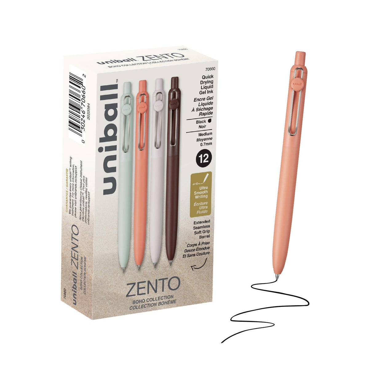 uniball™ Zento Gel Pens, Black Ink, 0.7mm Medium Point, 12 Count