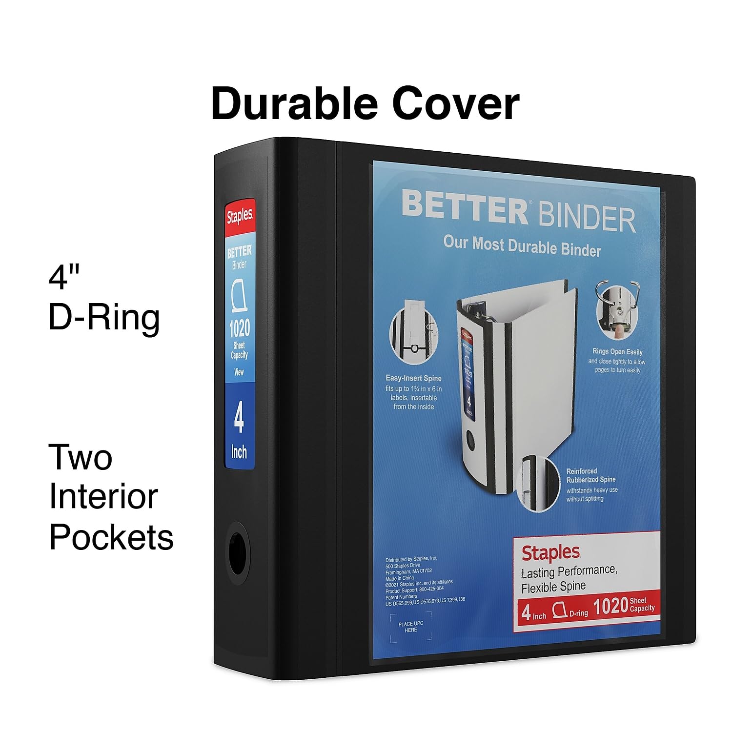 Staples Better 4-Inch D-Ring View Binder, Black, Reinforced Spine