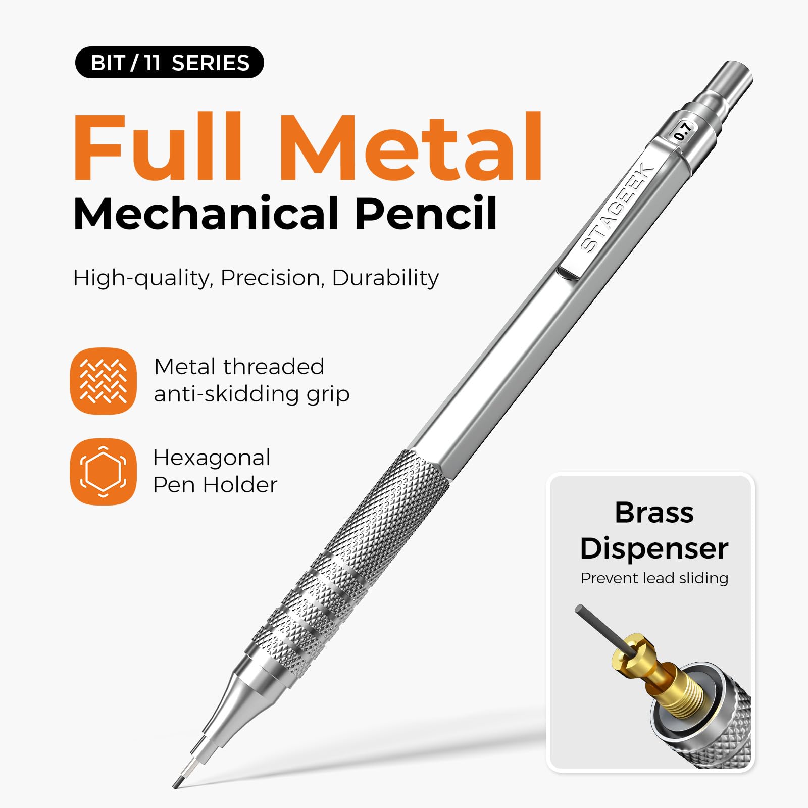 STAGEEK 35PCS Mechanical Pencil Set, 0.5 0.7 0.9 2.0mm Art Pencils, Silver