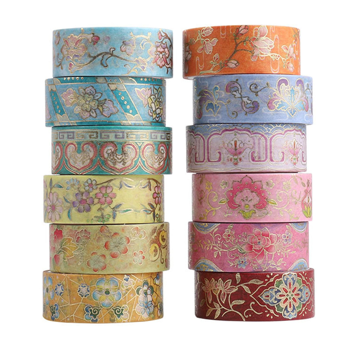 Esweny 12 Rolls Vintage Washi Tape Set, Gold Foil Decorative Masking Tape for Scrapbooking