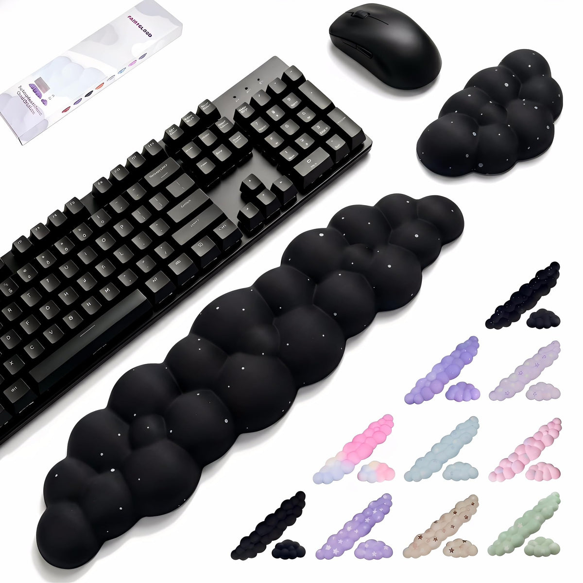 LJYZMD Silky Cloud Wrist Rest Set for Keyboard & Mouse, 16.9", Black Star