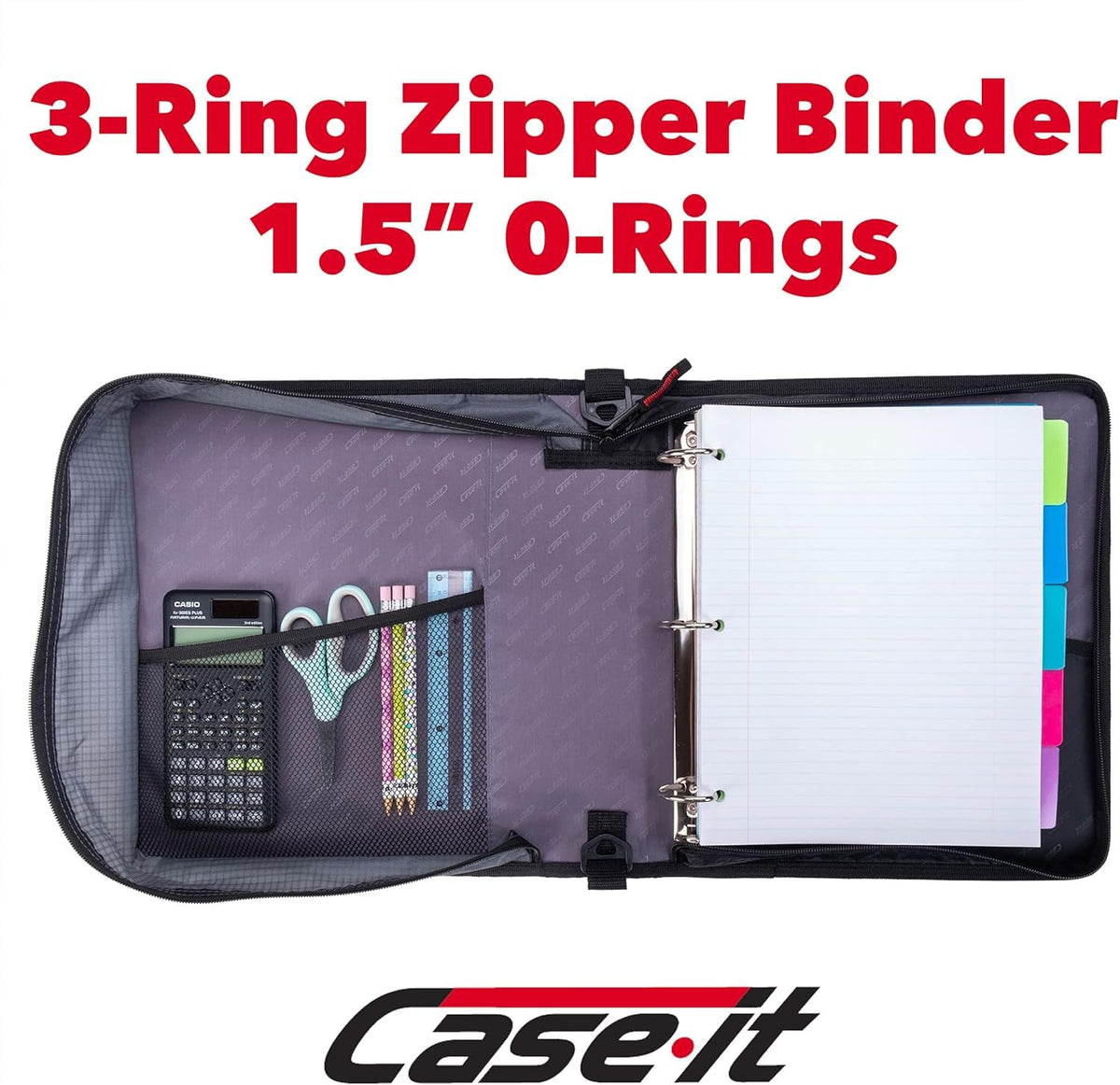Case-it School Zipper Binder | 1.5" D-Ring | 325-Sheet | LT-207 Fire Red