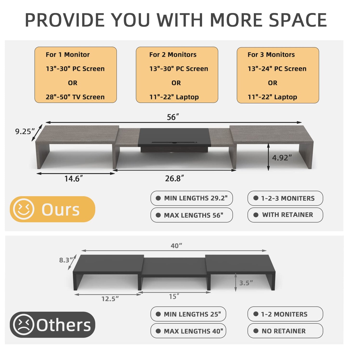 WESTREE Triple Dual Monitor Stand Riser, 56" Extra Long Monitor Stand for 1~2~3 Monitors, Monitor