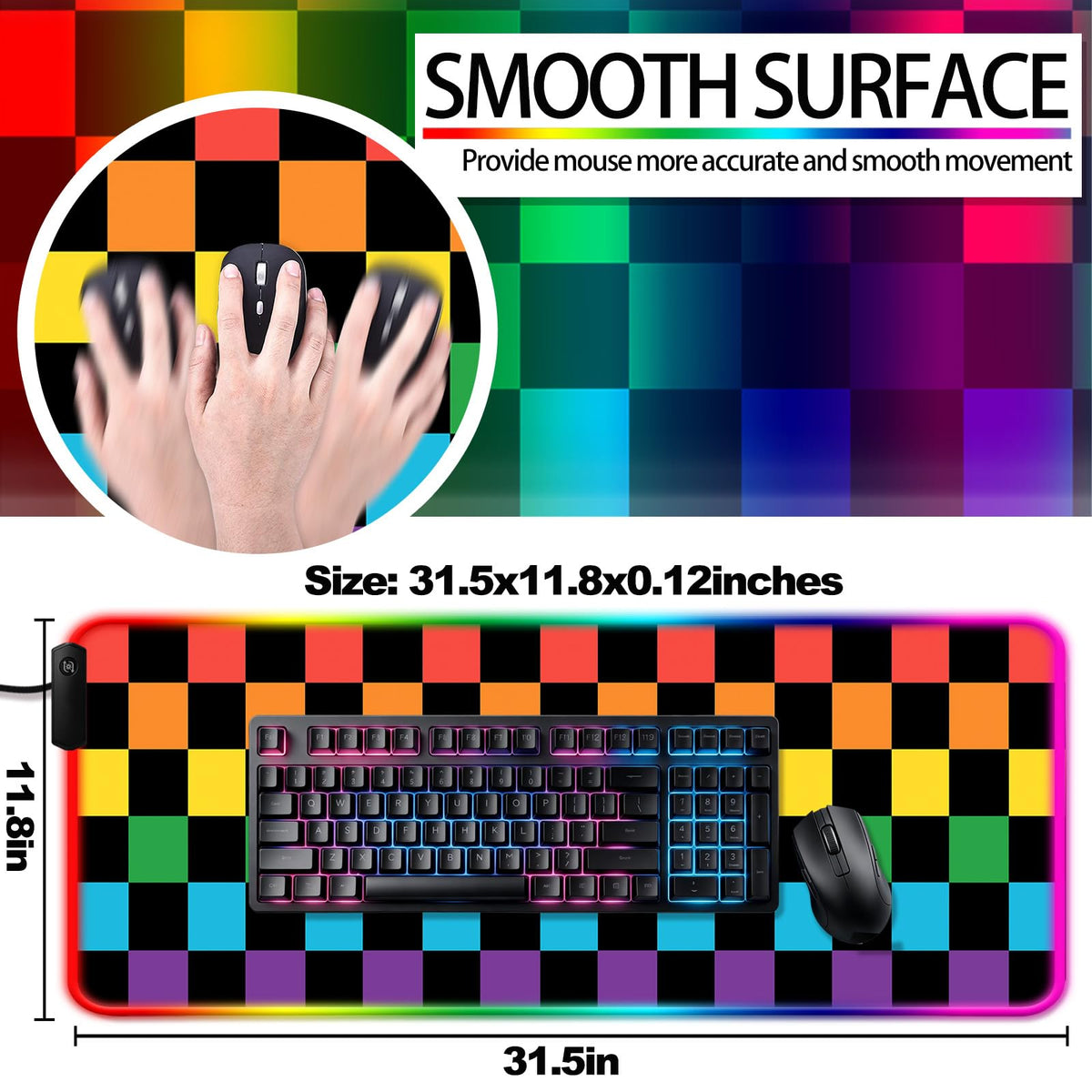 JIANG100 RGB Vintage Multicolor Plaid Gaming Desk Mat & Mouse Pad, XL